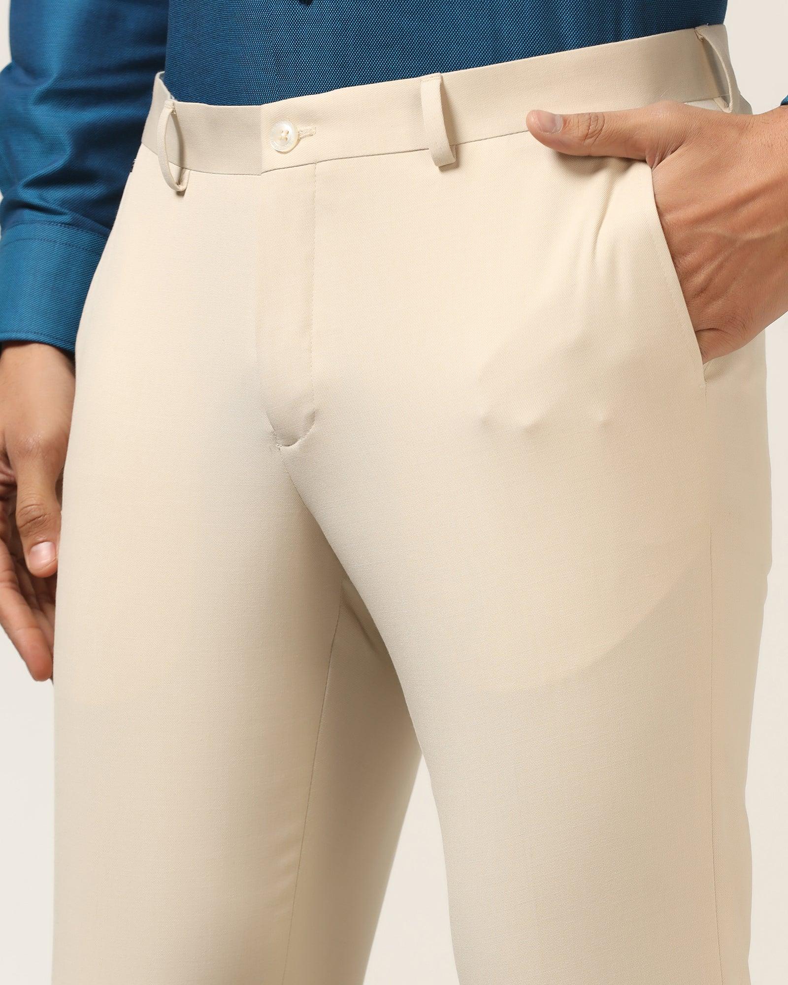 Slim Comfort B-95 Formal Beige Solid Trouser - Himalayan - Blackberrys