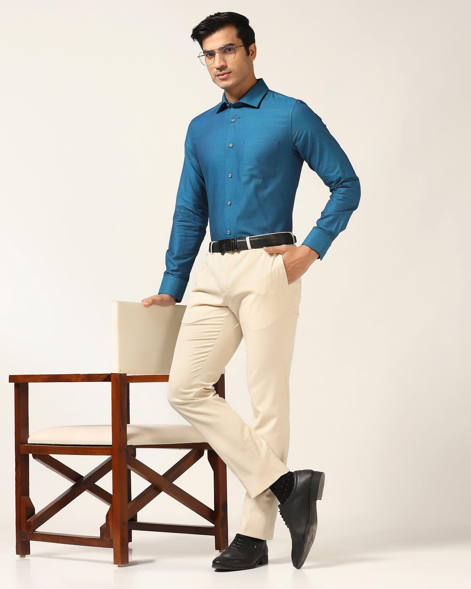 Slim Comfort B-95 Formal Beige Solid Trouser - Himalayan - Blackberrys