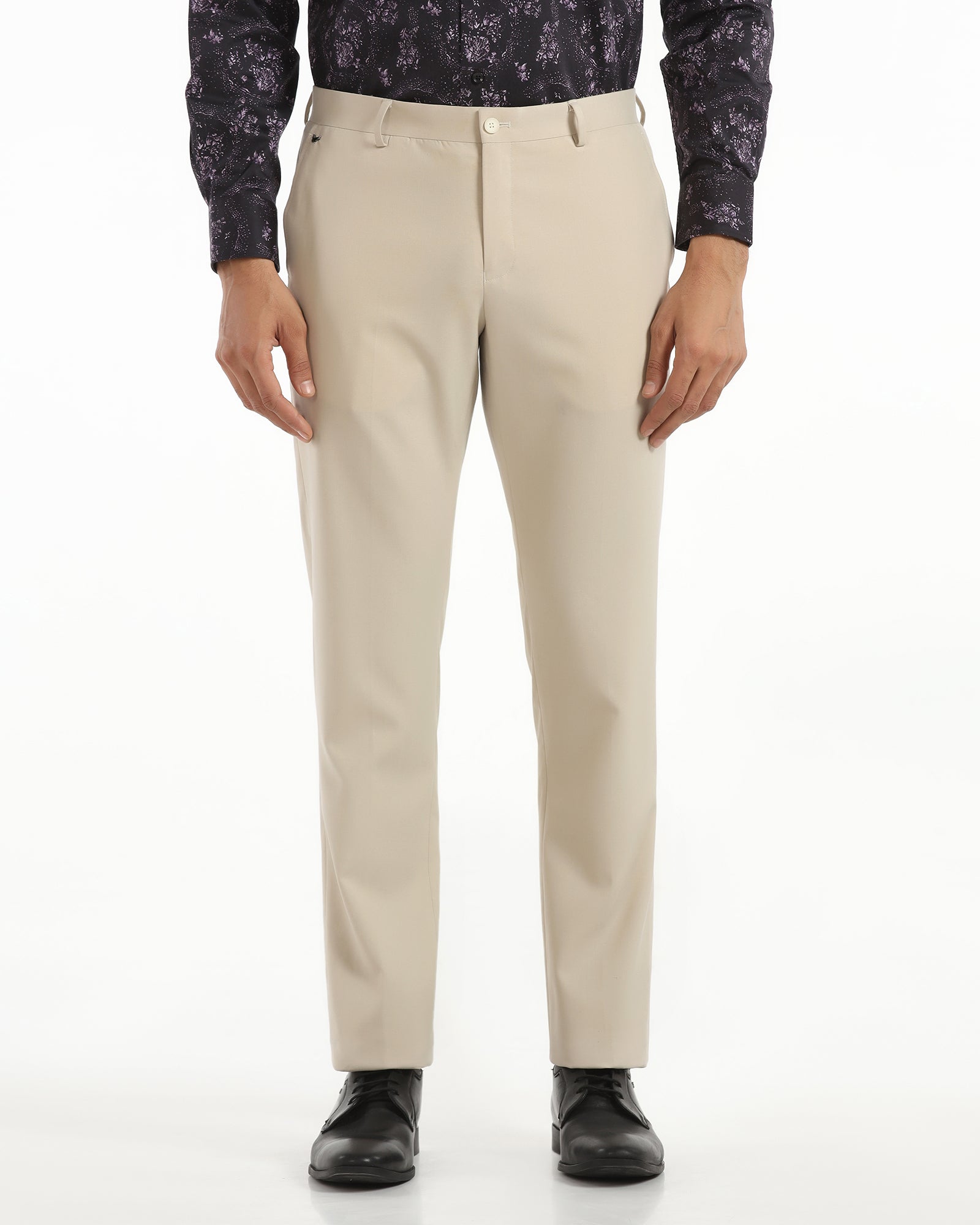 Slim Comfort B-95 Formal Beige Solid Trouser - Musk