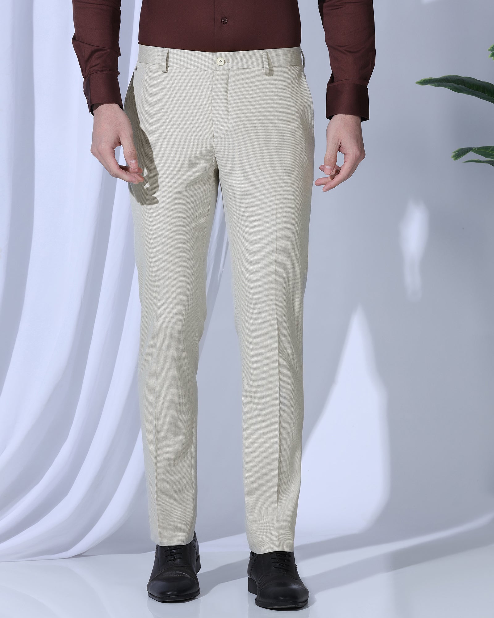 Slim Comfort B-95 Formal Beige Textured Trouser - Coach