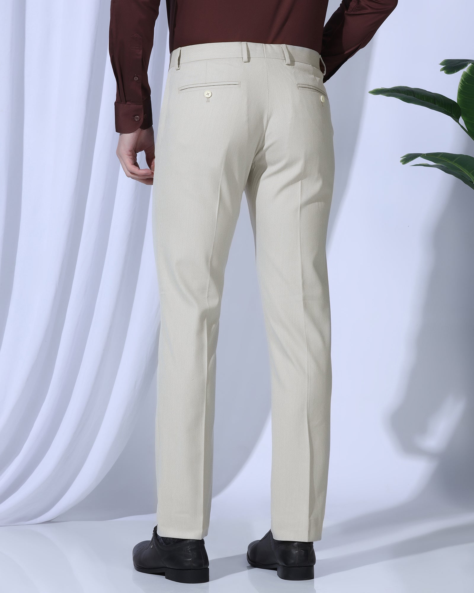 Slim Comfort B-95 Formal Beige Textured Trouser - Coach