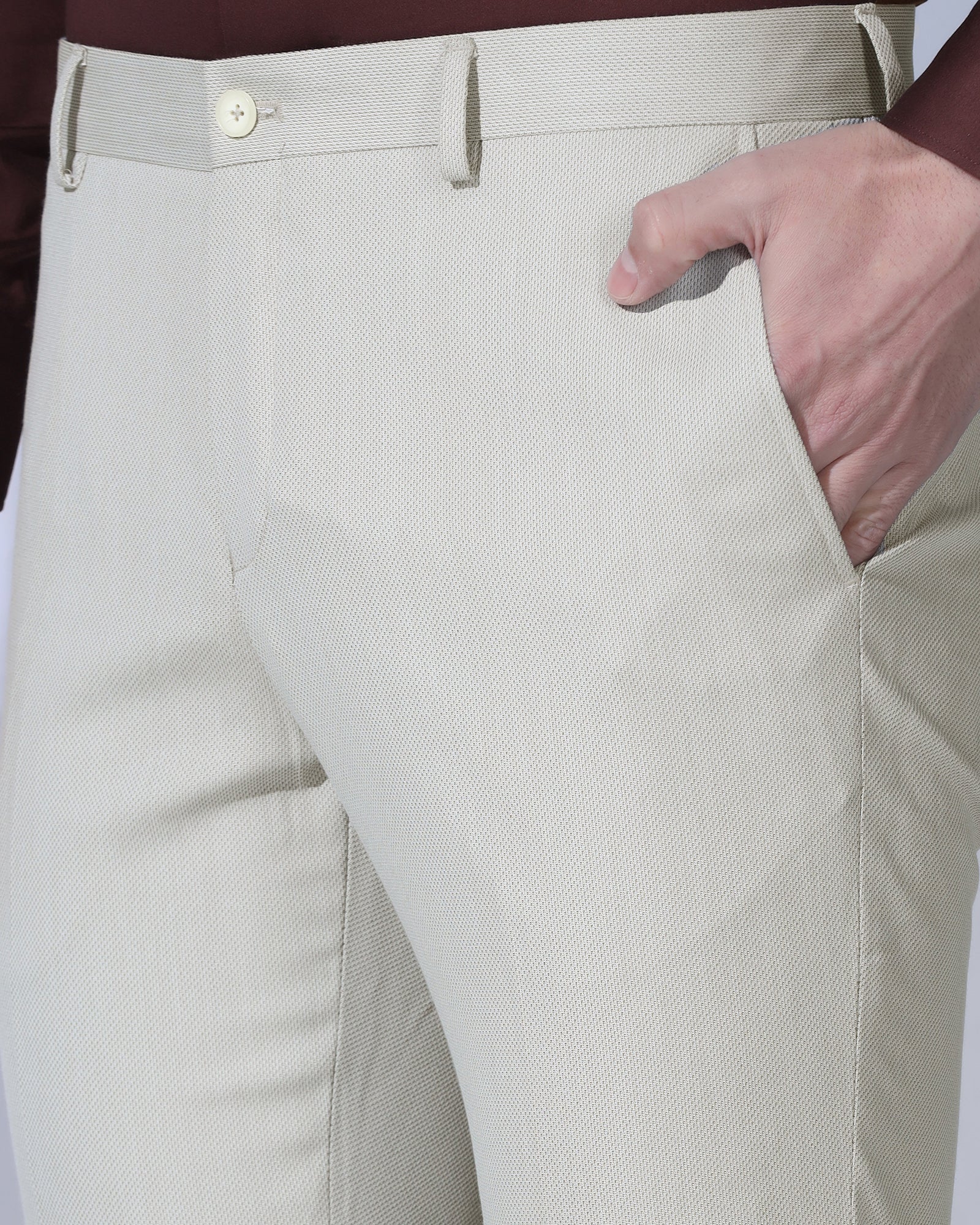 Slim Comfort B-95 Formal Beige Textured Trouser - Coach