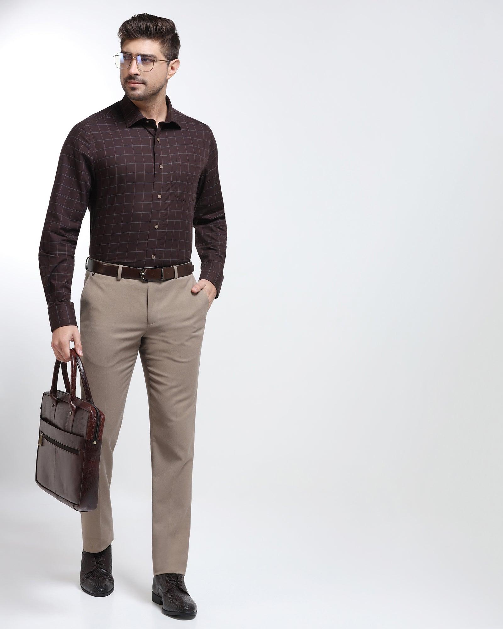 Slim Comfort B-95 Formal Beige Textured Trouser - Iron - Blackberrys