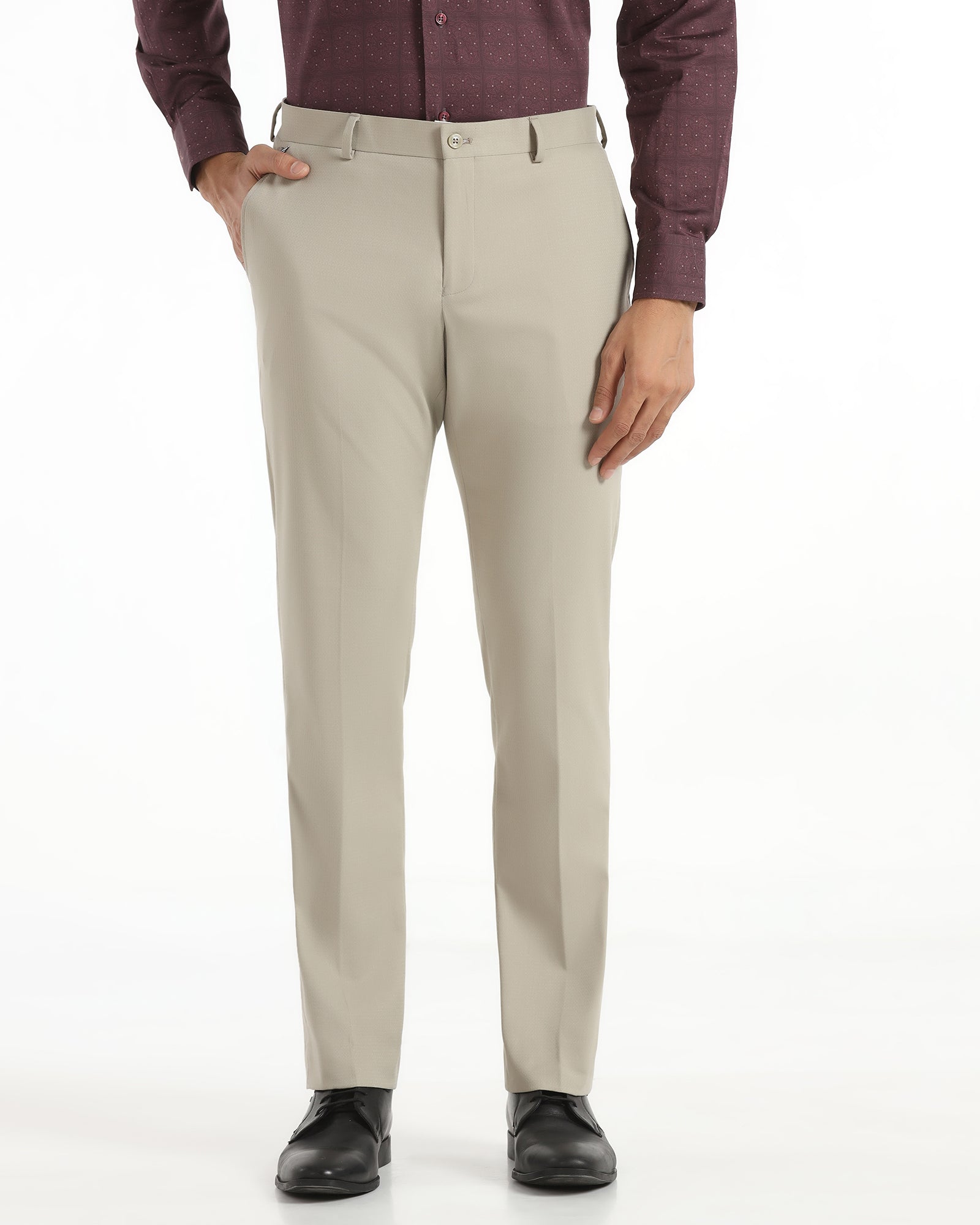 Slim Comfort B-95 Formal Beige Textured Trouser - Saint