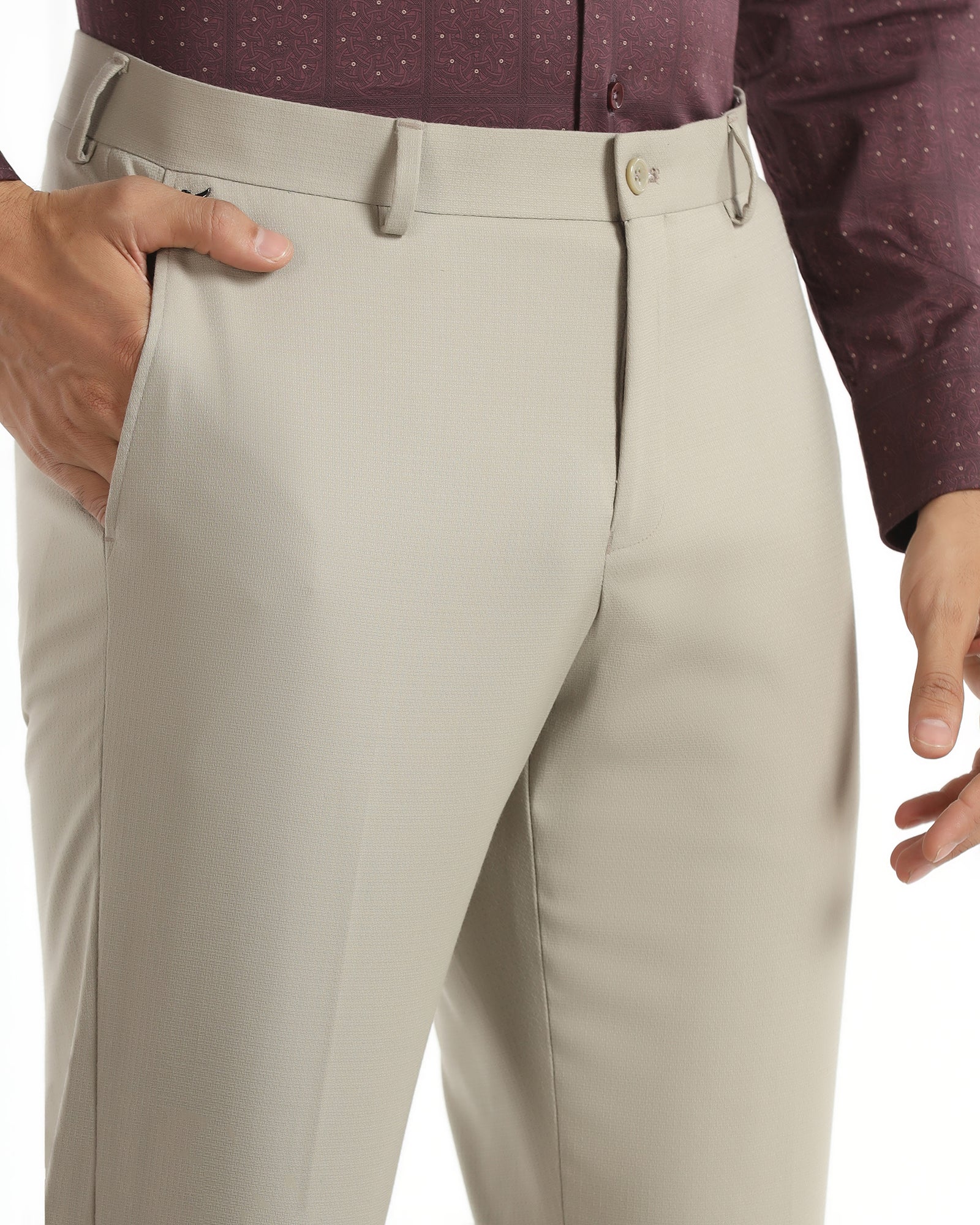 Slim Comfort B-95 Formal Beige Textured Trouser - Saint