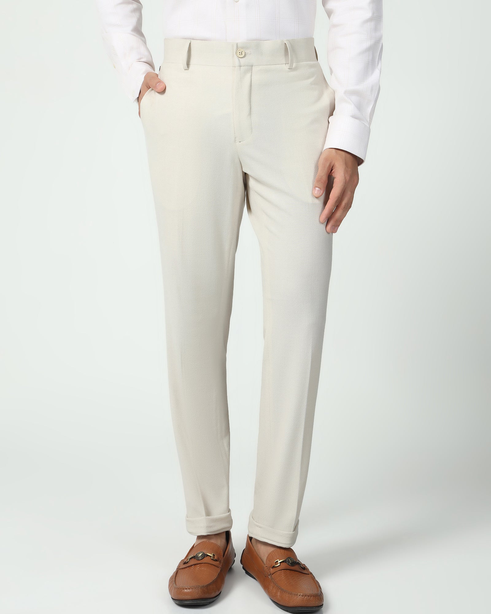 Slim Comfort B-95 Formal Beige Textured Trouser - Veneta