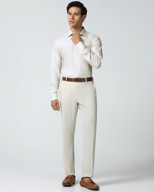 Slim Comfort B-95 Formal Beige Textured Trouser - Veneta