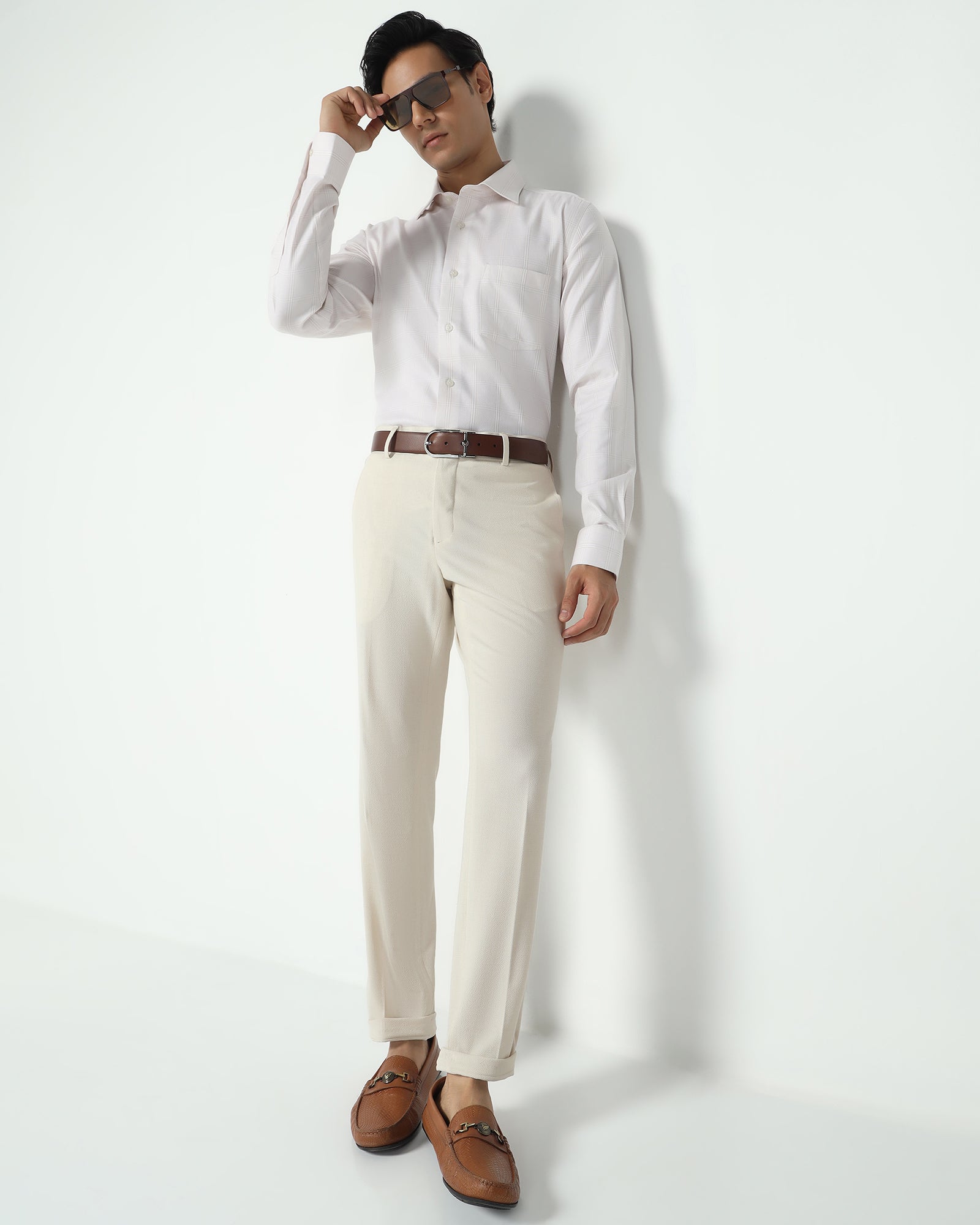 Slim Comfort B-95 Formal Beige Textured Trouser - Veneta