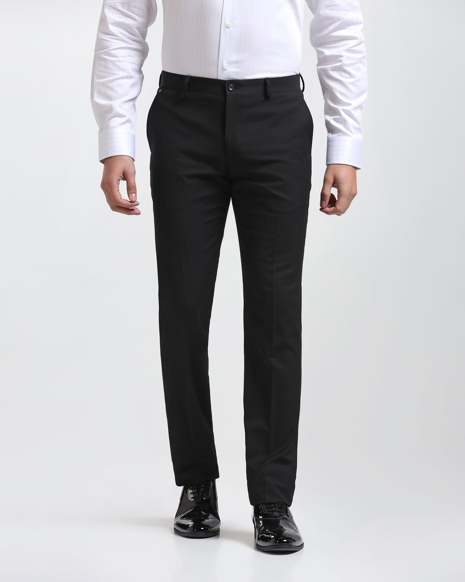 Slim Comfort B-95 Formal Black Solid Trouser - Himalayan - Blackberrys
