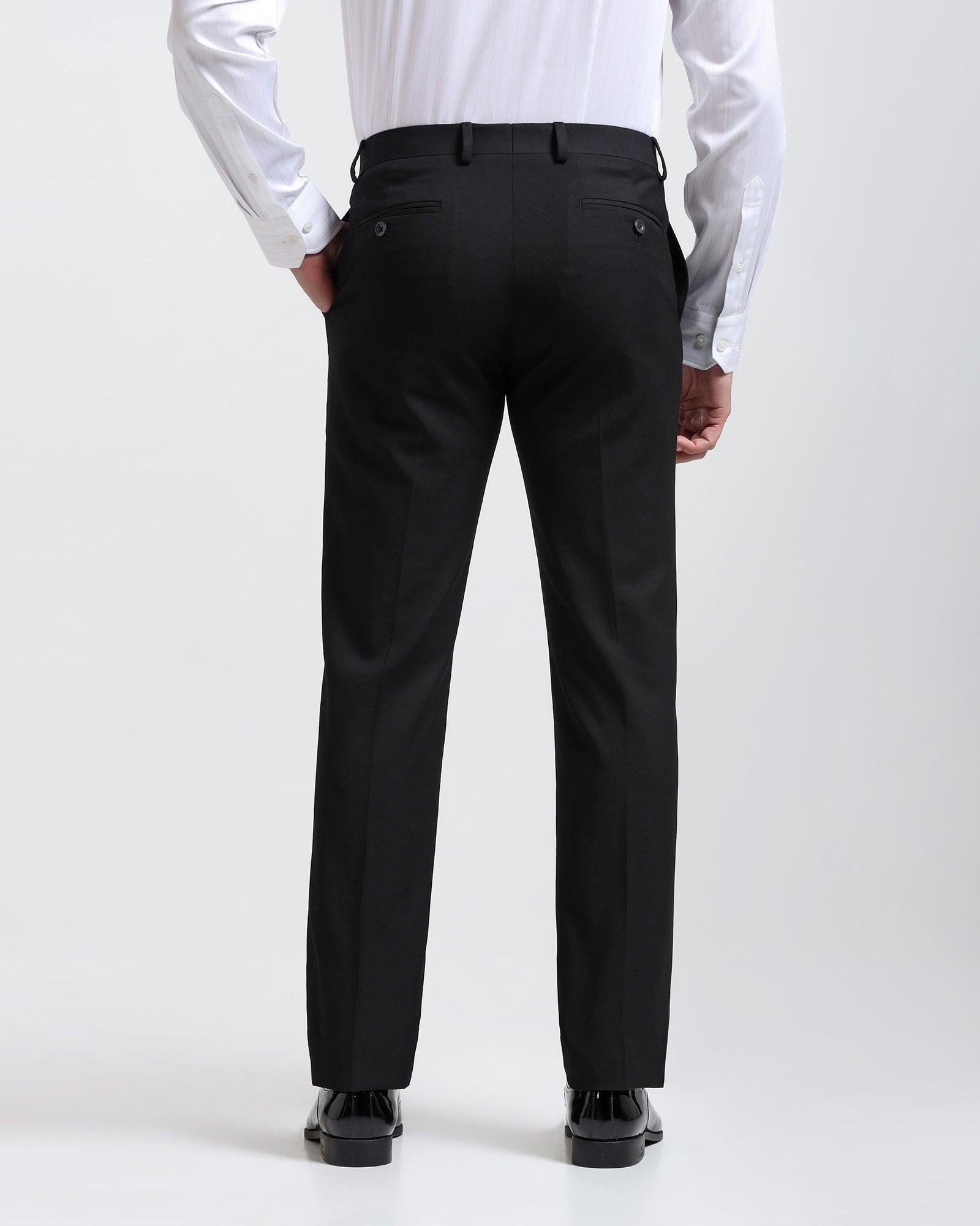 Slim Comfort B-95 Formal Black Solid Trouser - Himalayan - Blackberrys