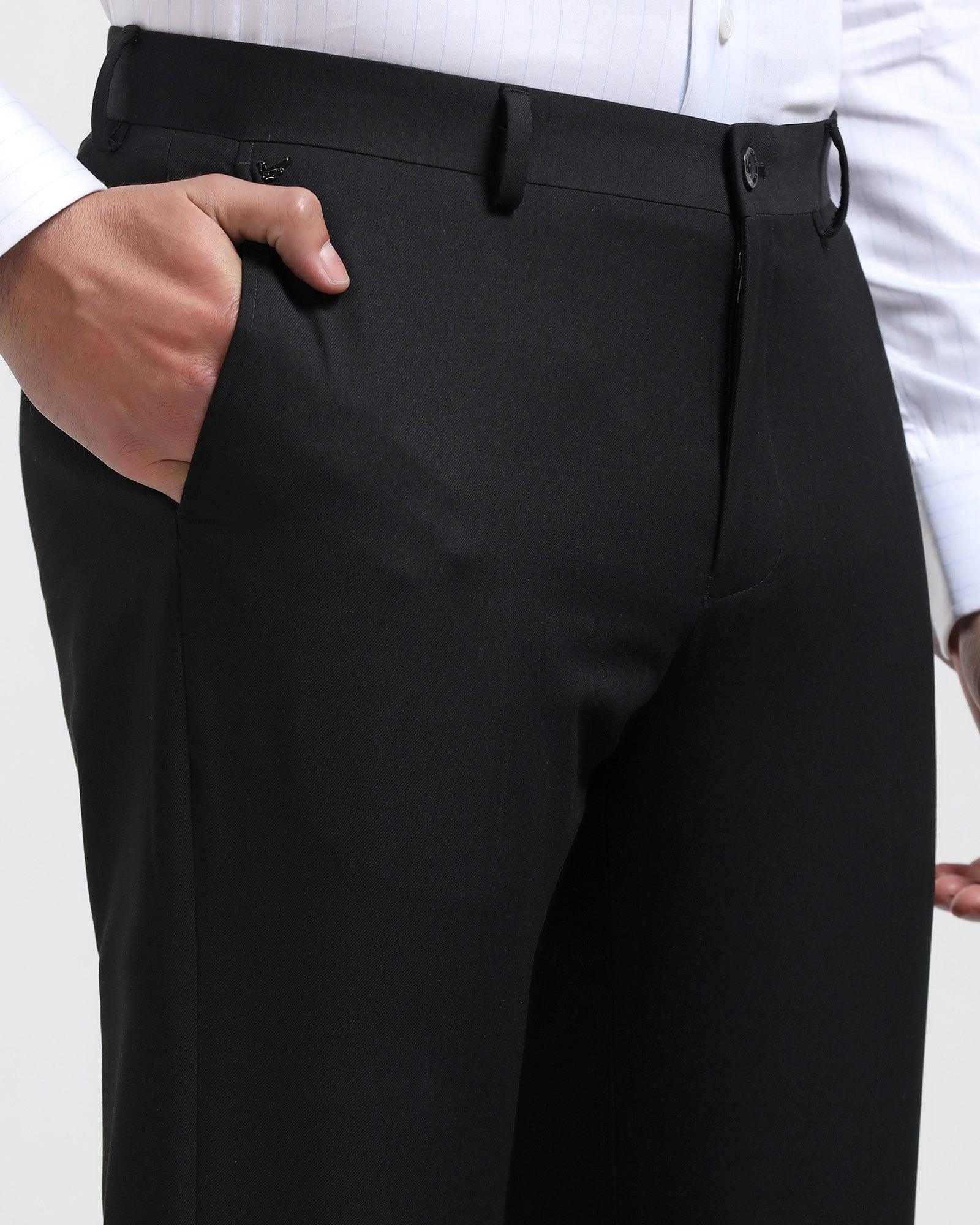 Slim Comfort B-95 Formal Black Solid Trouser - Himalayan - Blackberrys
