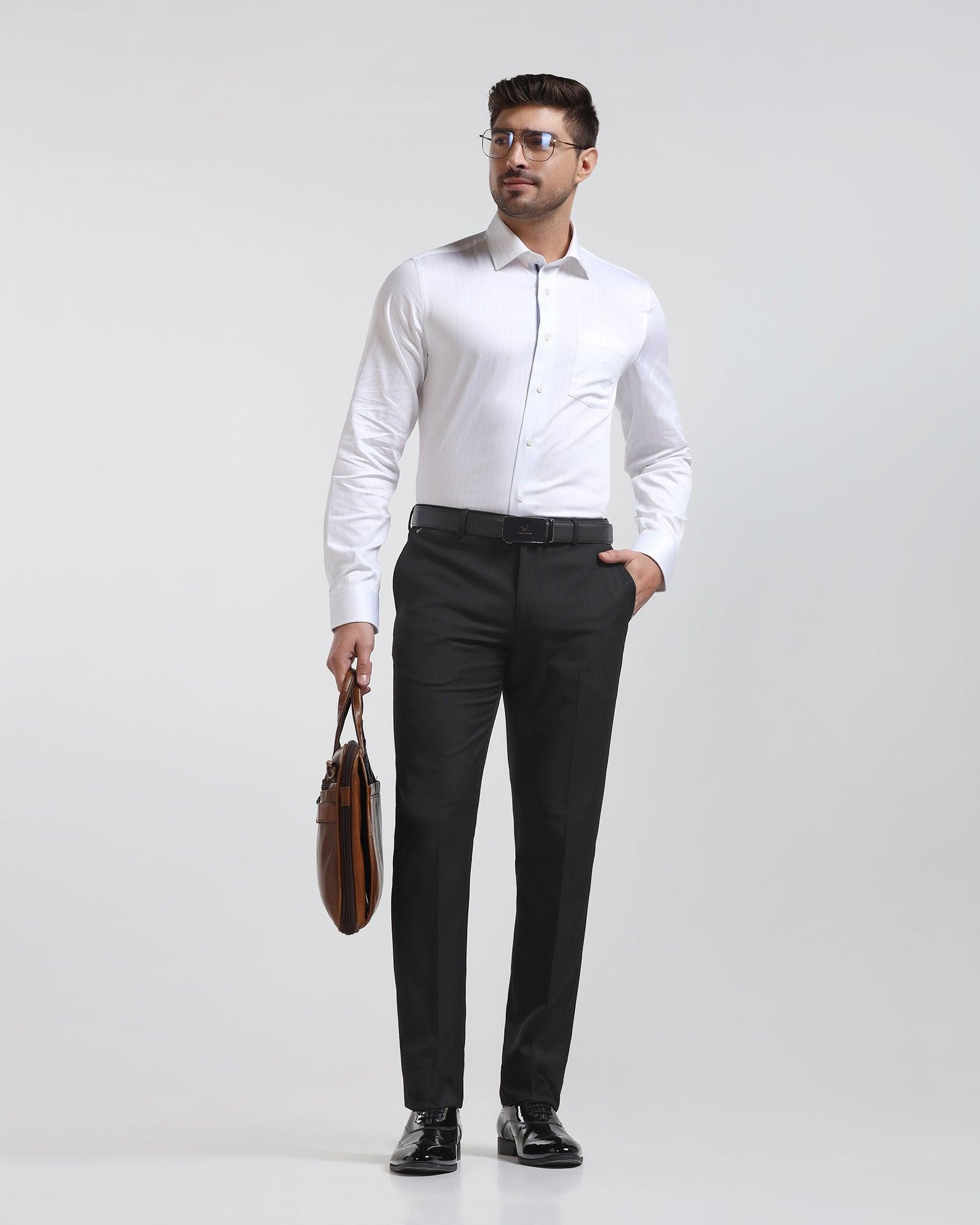 Slim Comfort B-95 Formal Black Solid Trouser - Himalayan - Blackberrys