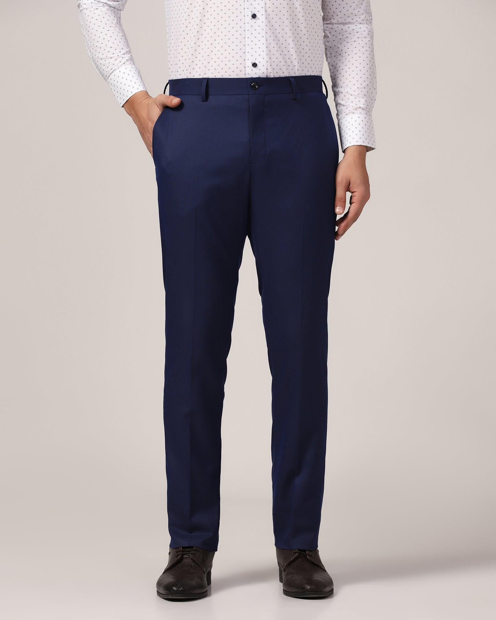 Slim Comfort B-95 Formal Blue Solid Trouser - Kenva - Blackberrys