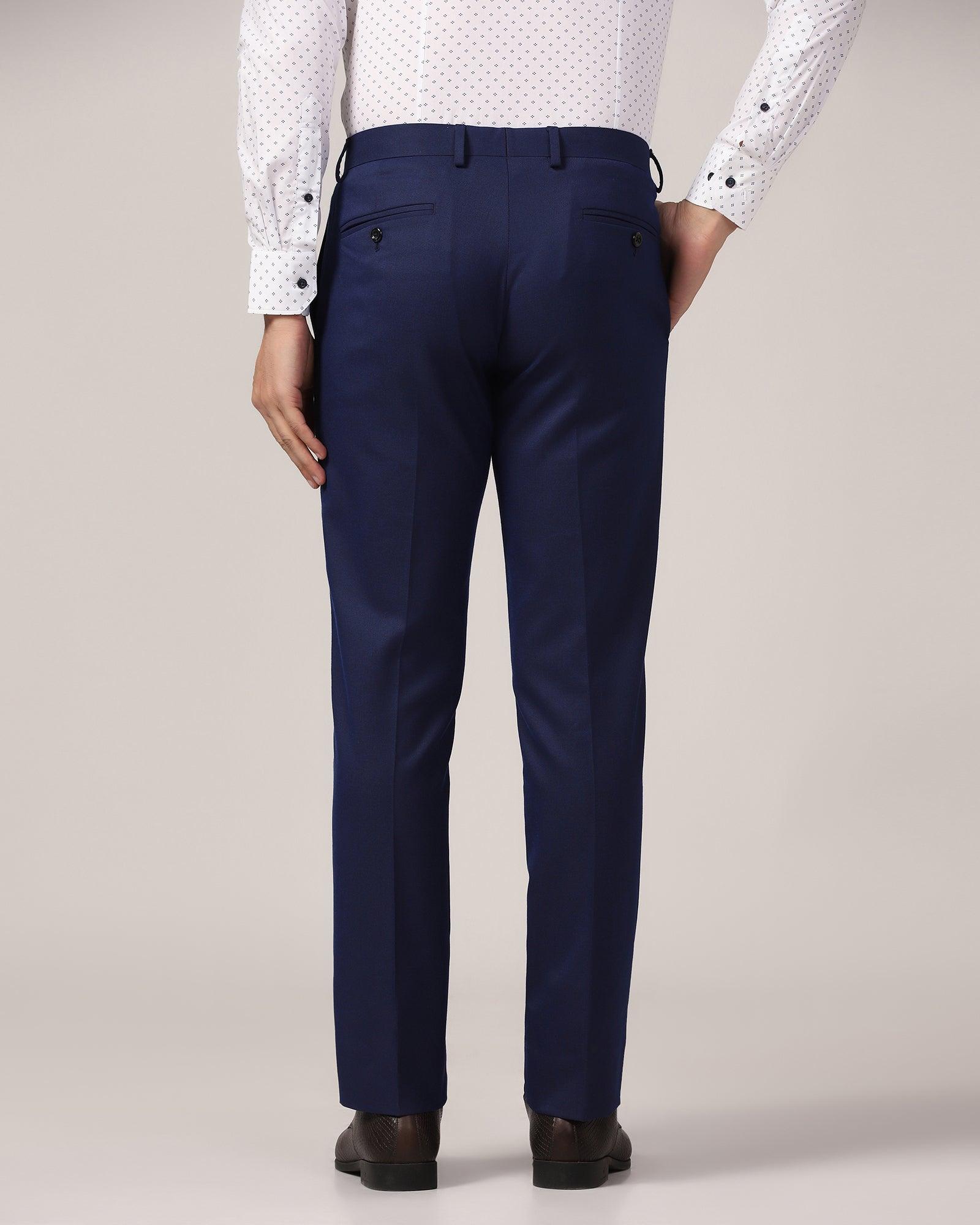Slim Comfort B-95 Formal Blue Solid Trouser - Kenva - Blackberrys
