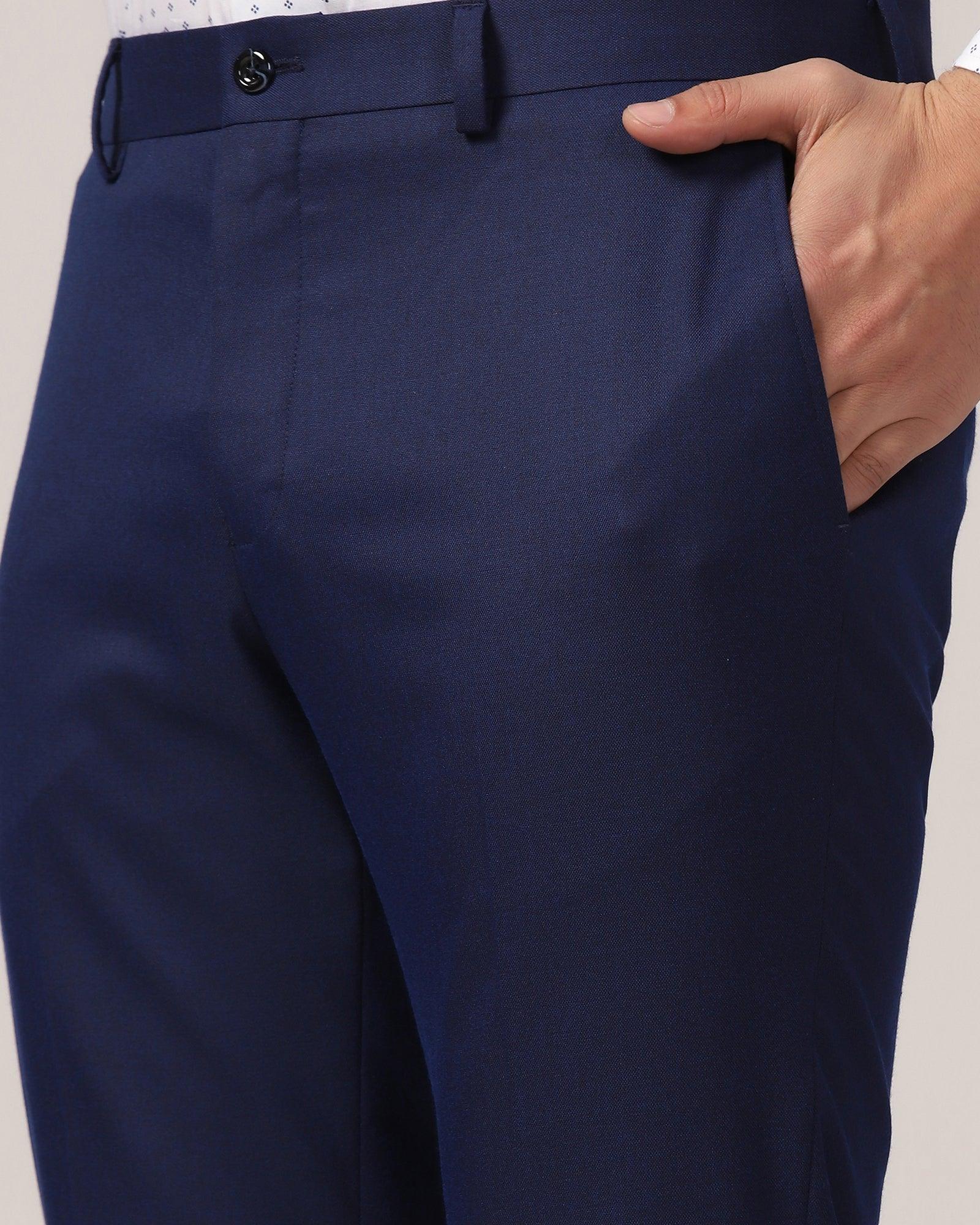Slim Comfort B-95 Formal Blue Solid Trouser - Kenva - Blackberrys