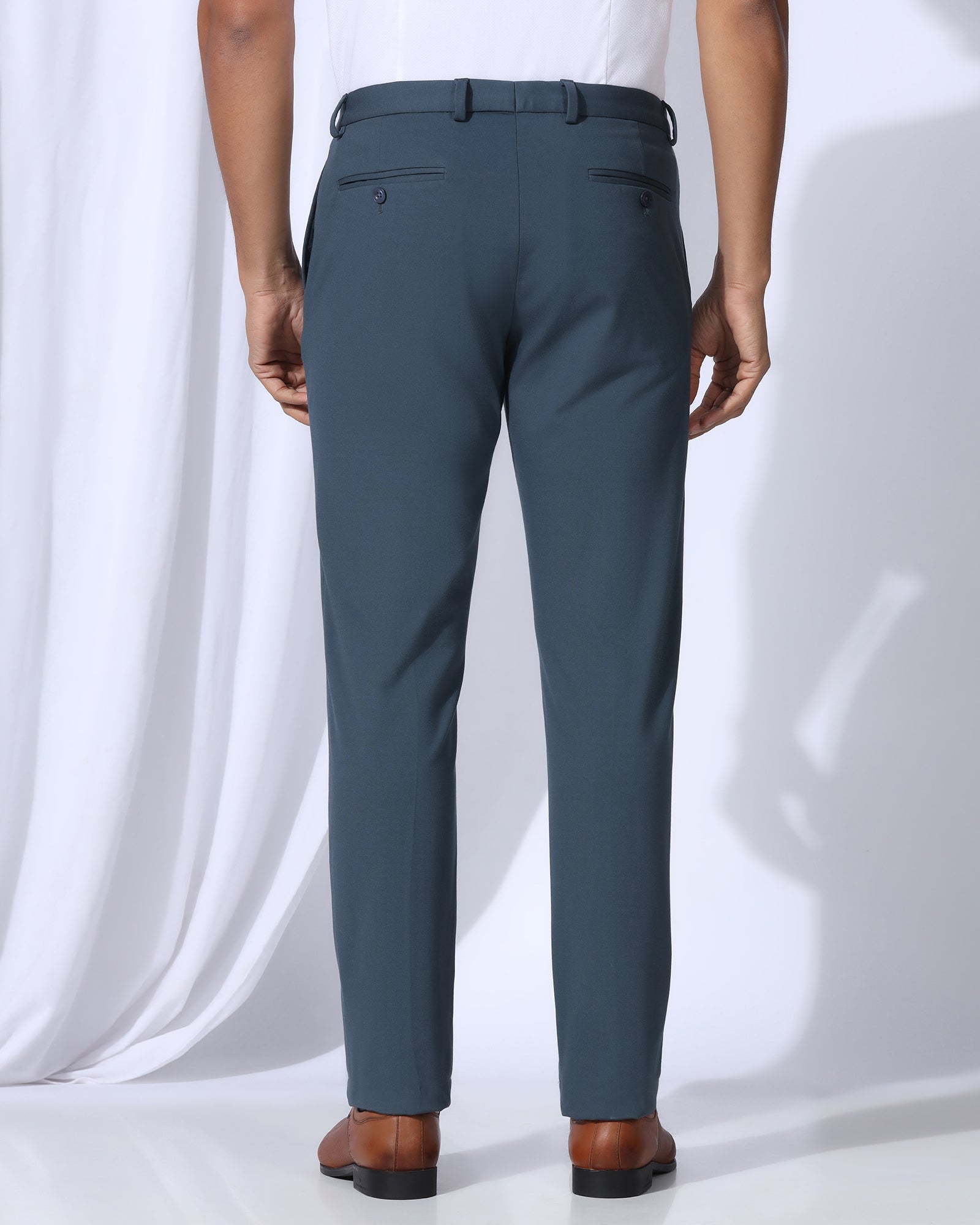 Slim Comfort B-95 Formal Blue Solid Trouser - Oak