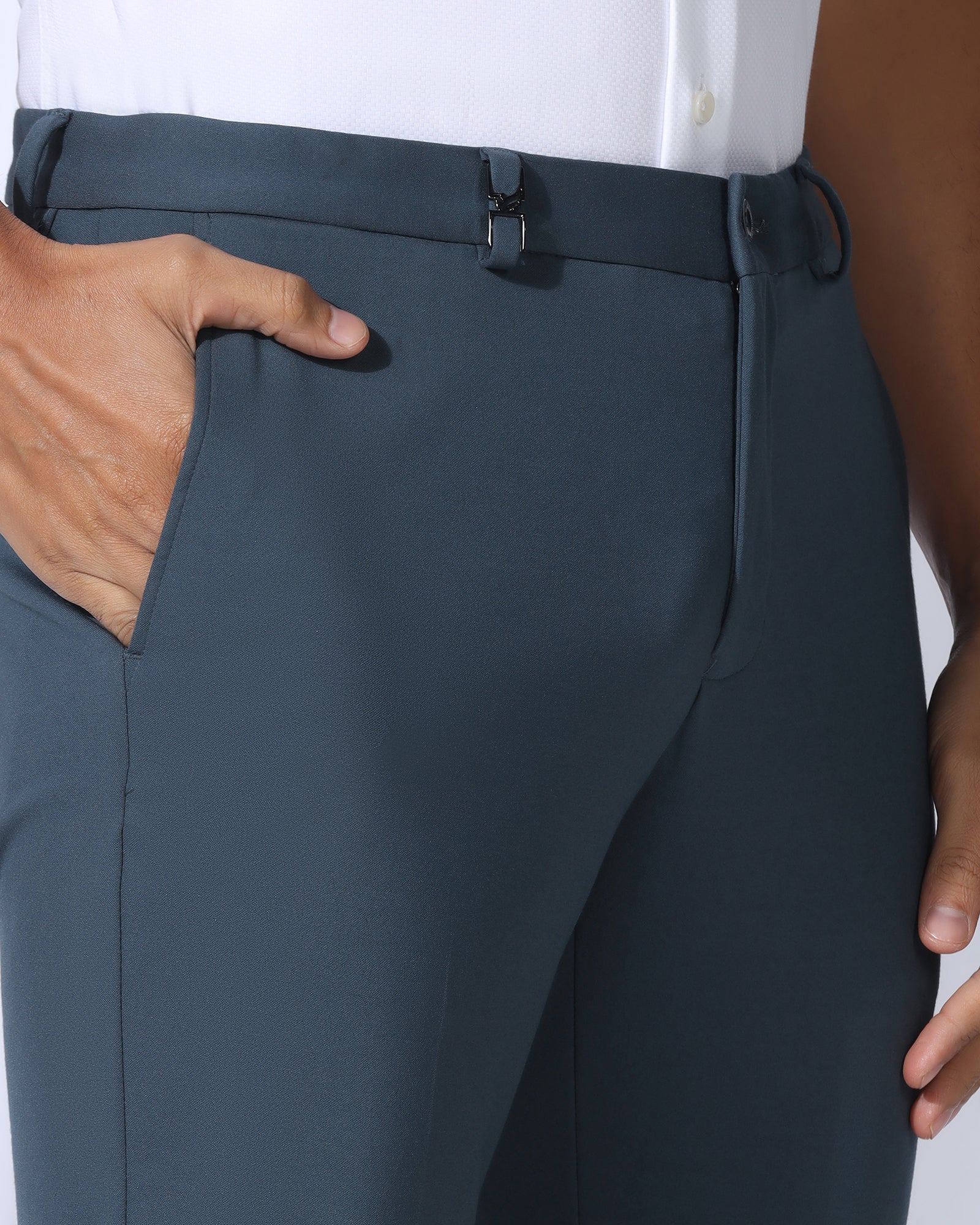 Slim Comfort B-95 Formal Blue Solid Trouser - Oak
