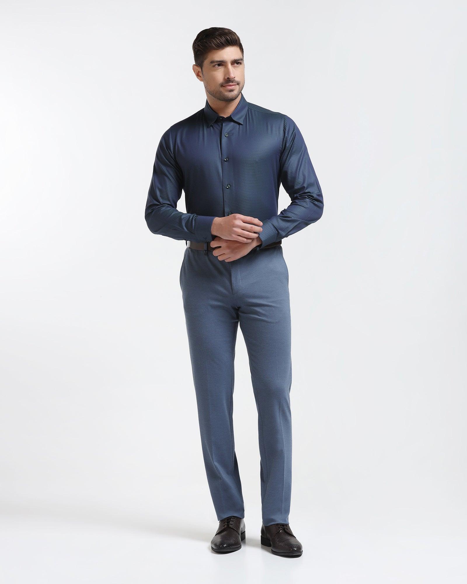 Slim Comfort B-95 Formal Blue Solid Trouser - Raider