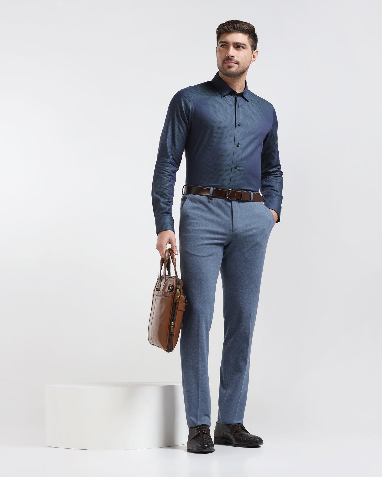 Slim Comfort B-95 Formal Blue Solid Trouser - Raider - Blackberrys