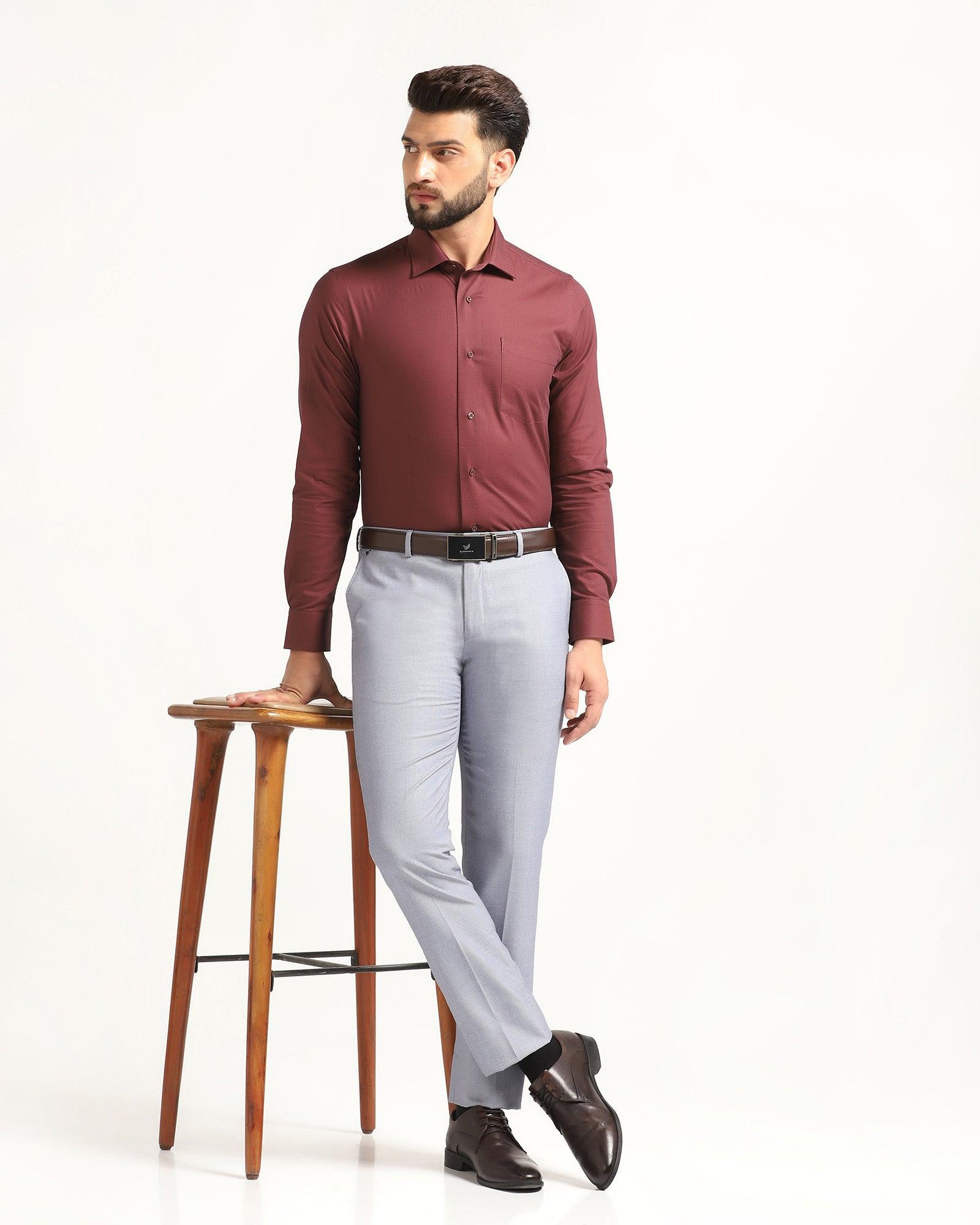 Slim Comfort B-95 Formal Blue Textured Trousers - Hoop - Blackberrys