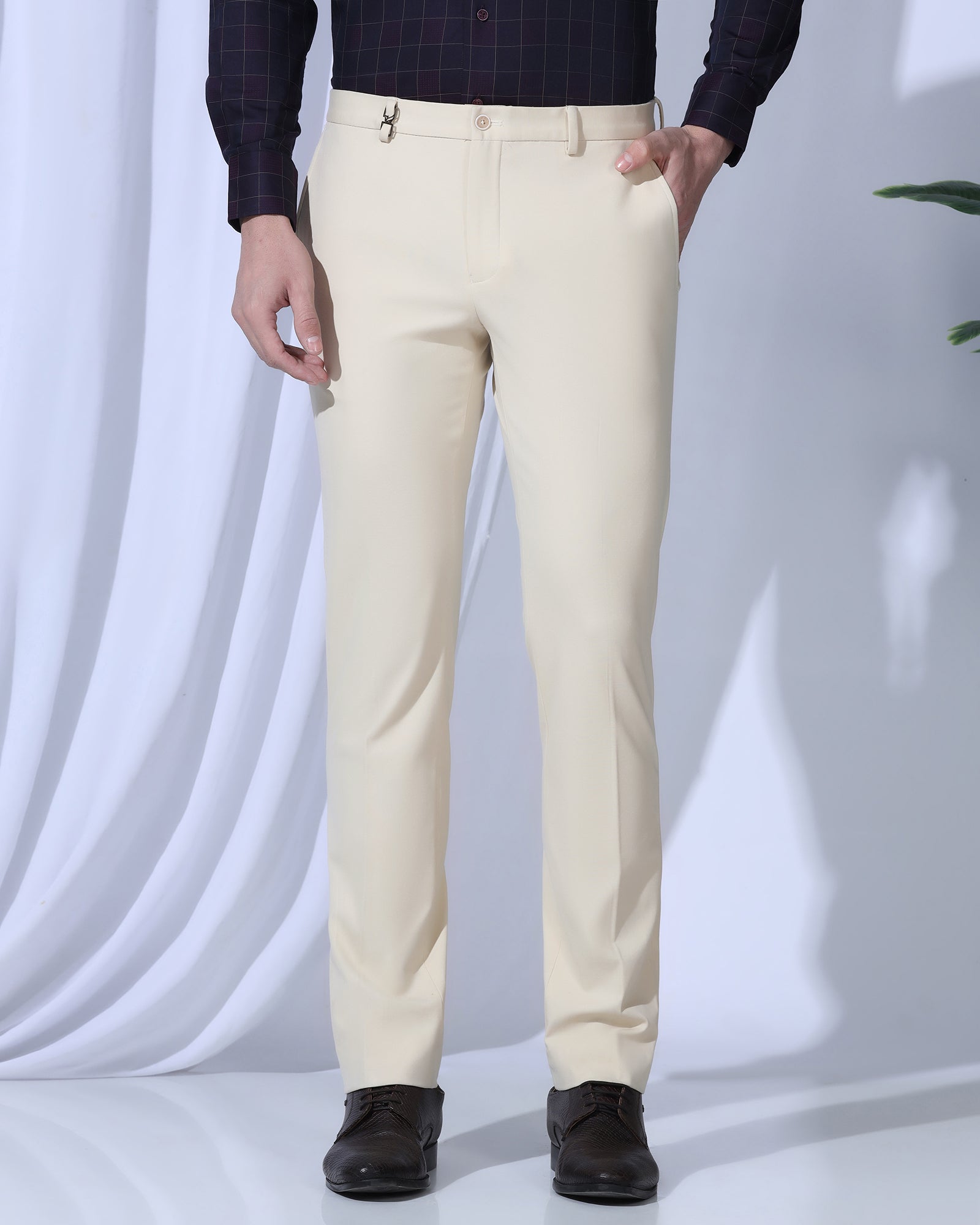 Slim Comfort B-95 Formal Cream Solid Trouser - Oak