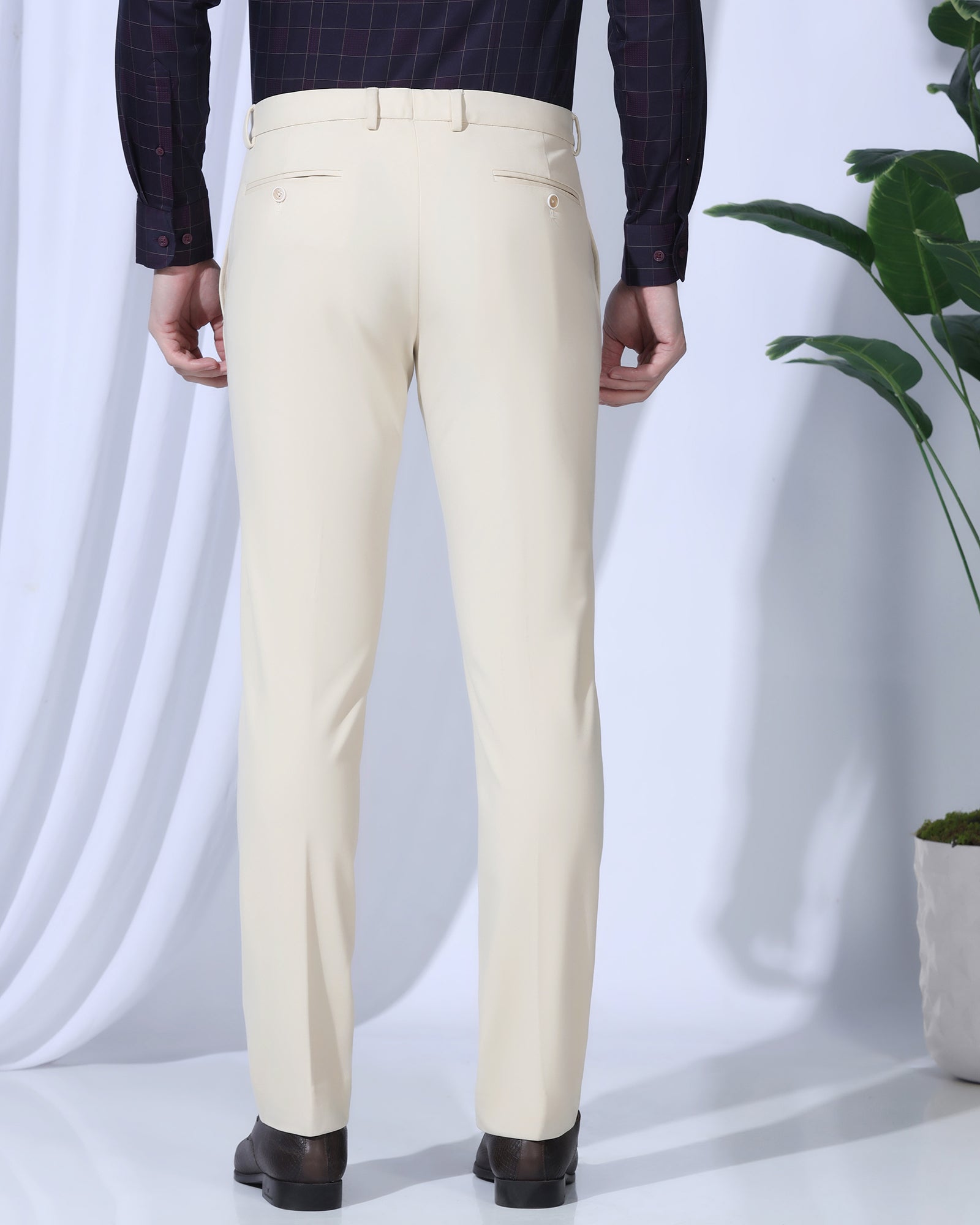 Slim Comfort B-95 Formal Cream Solid Trouser - Oak