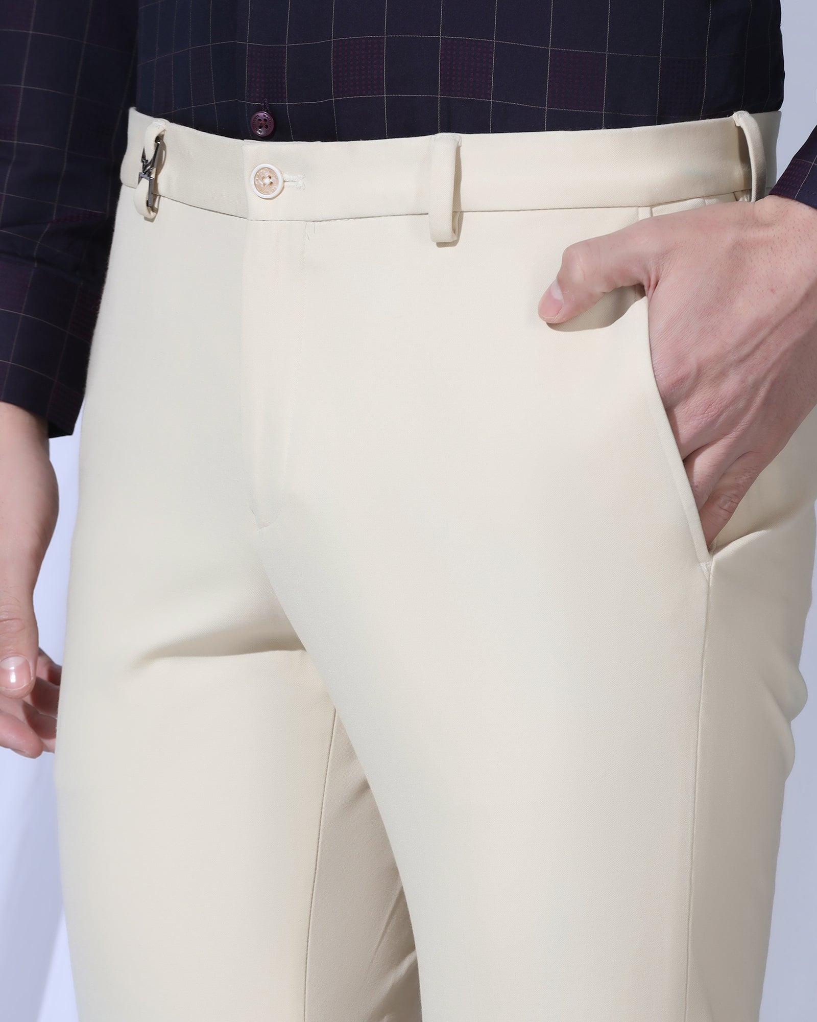 Slim Comfort B-95 Formal Cream Solid Trouser - Oak