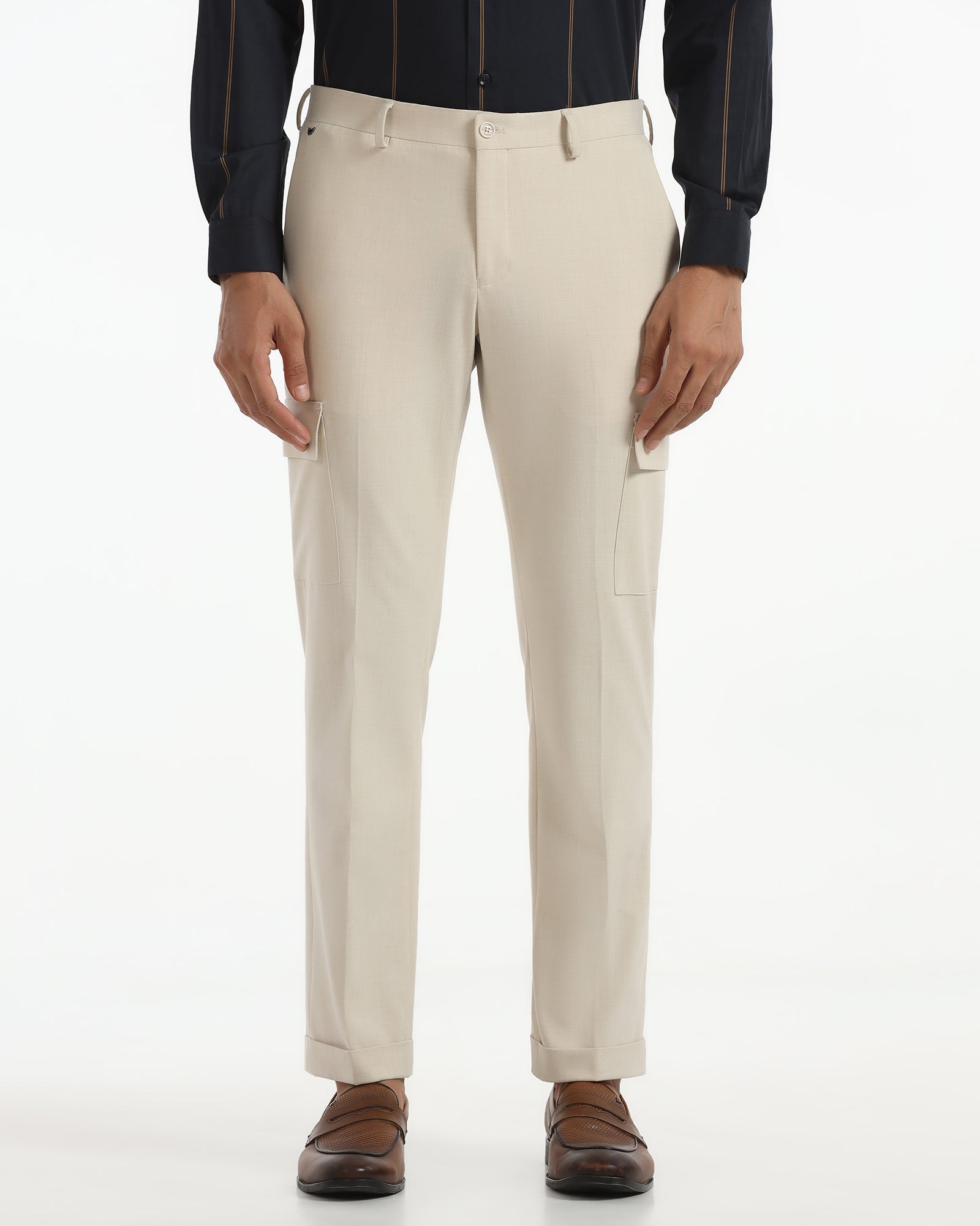 Slim Comfort B-95 Formal Cream Solid Trouser - Victor