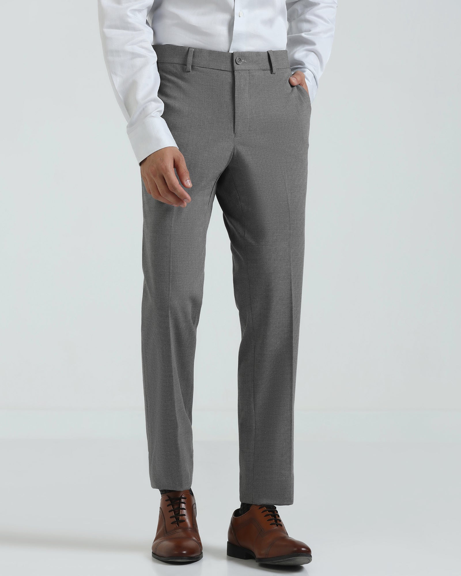 Slim Comfort B-95 Formal Grey Textured Trouser - Hilton