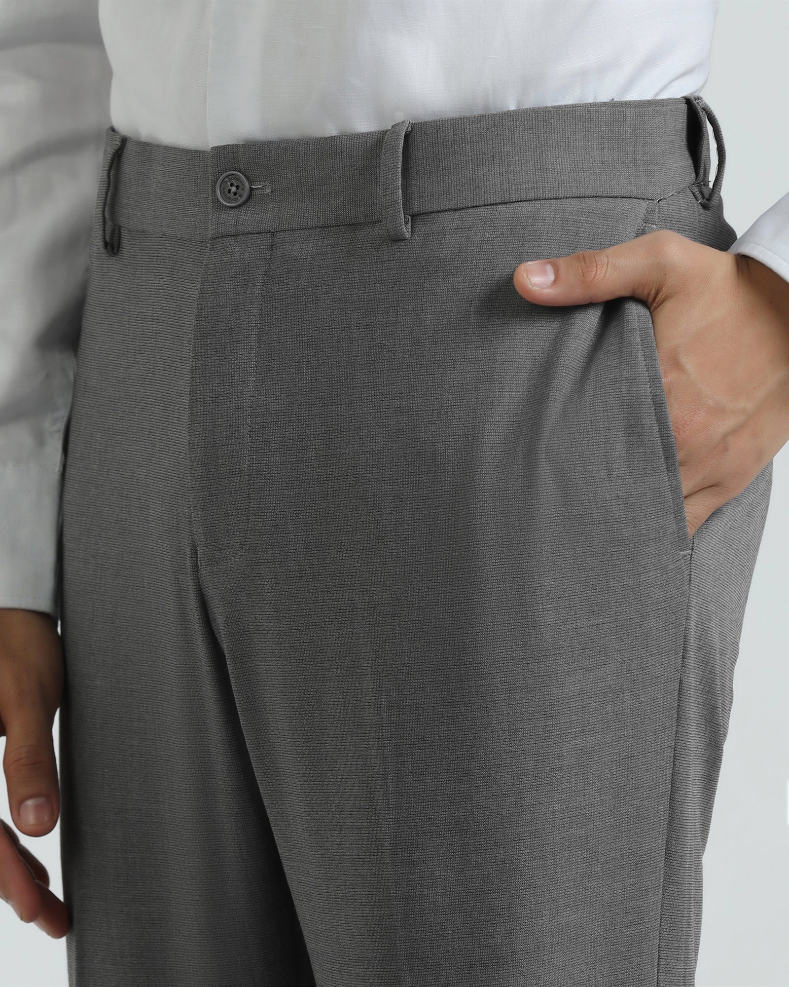 Slim Comfort B-95 Formal Grey Textured Trouser - Hilton