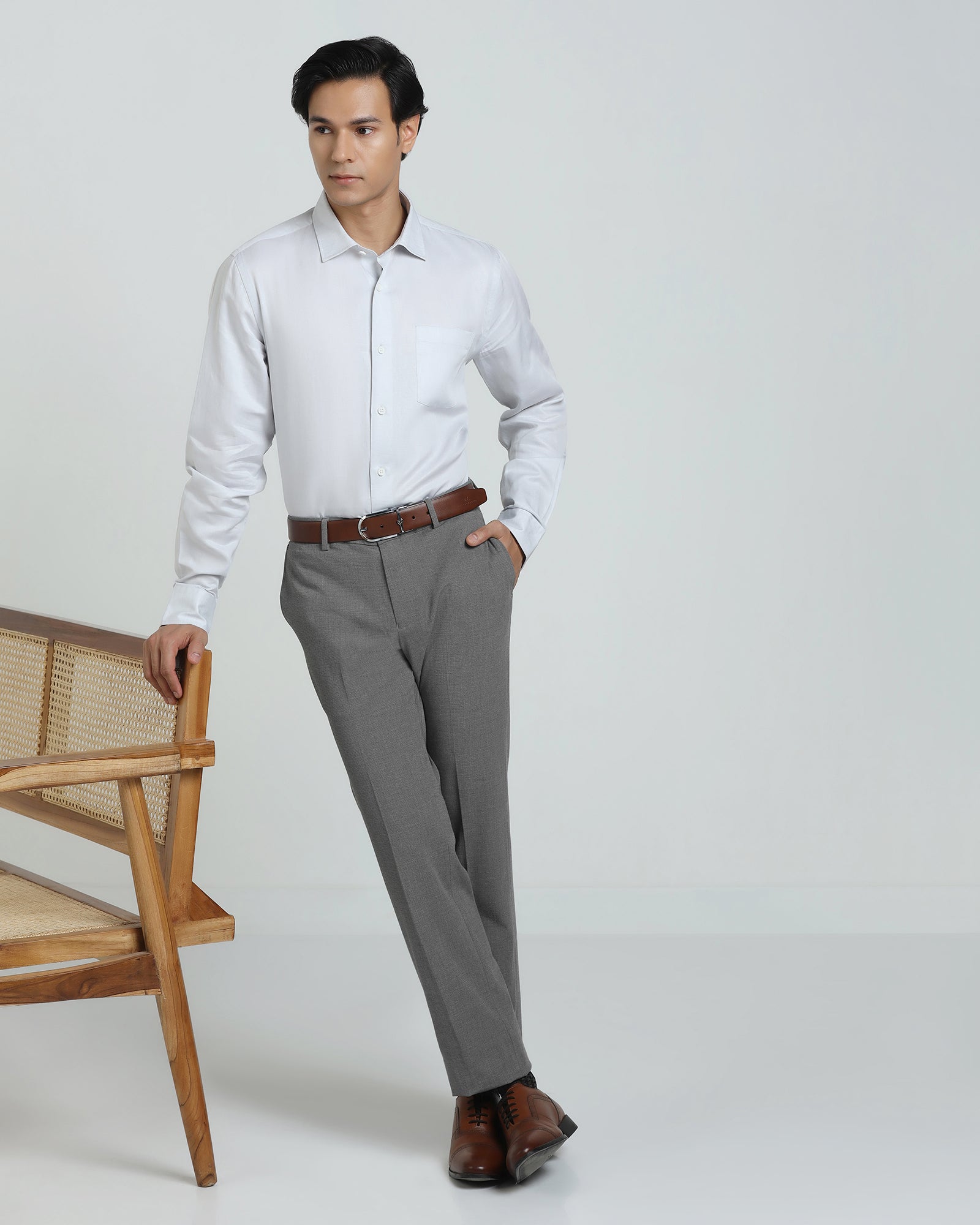 Slim Comfort B-95 Formal Grey Textured Trouser - Hilton