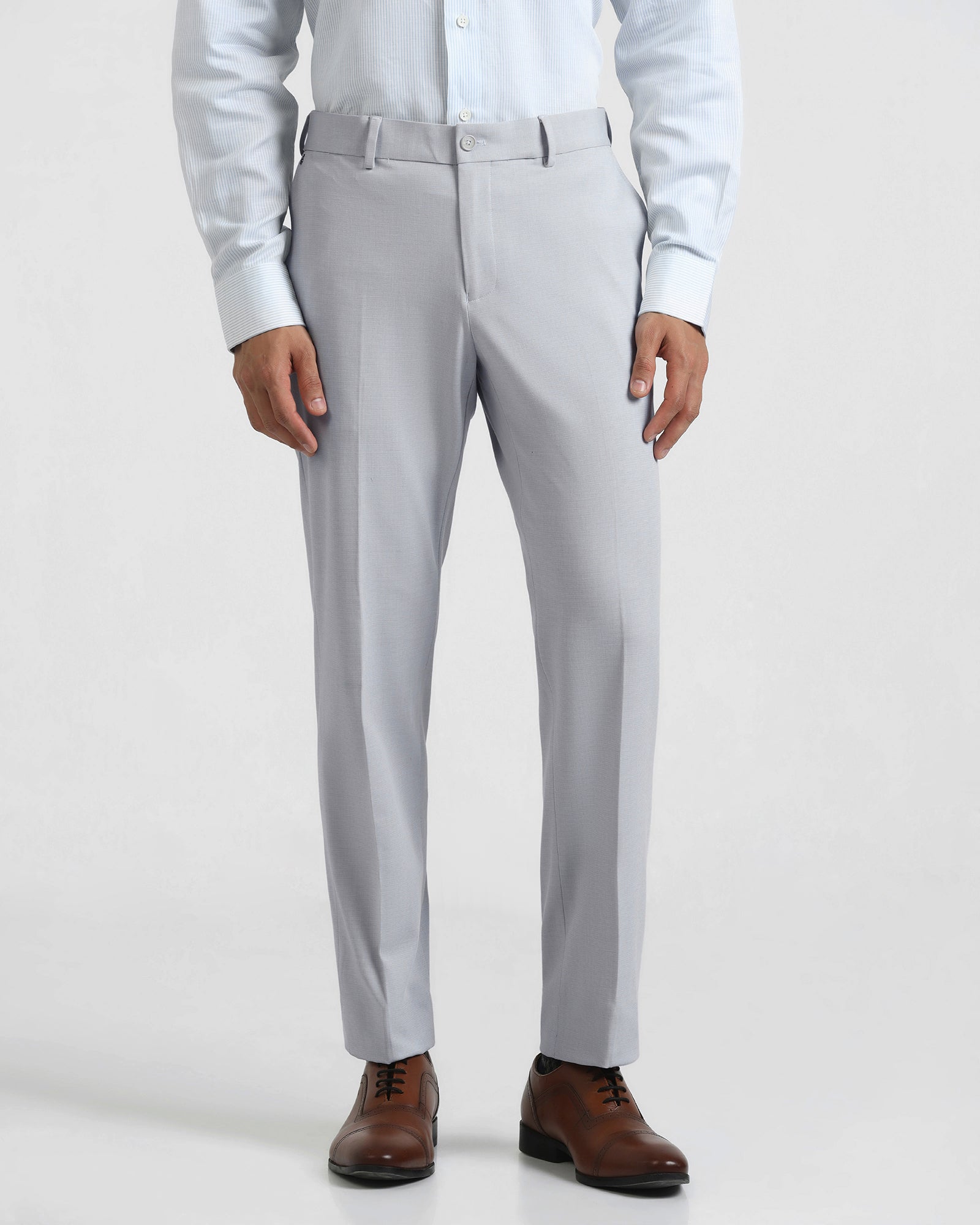 Slim Comfort B-95 Formal Light Blue Textured Trouser - Hilton