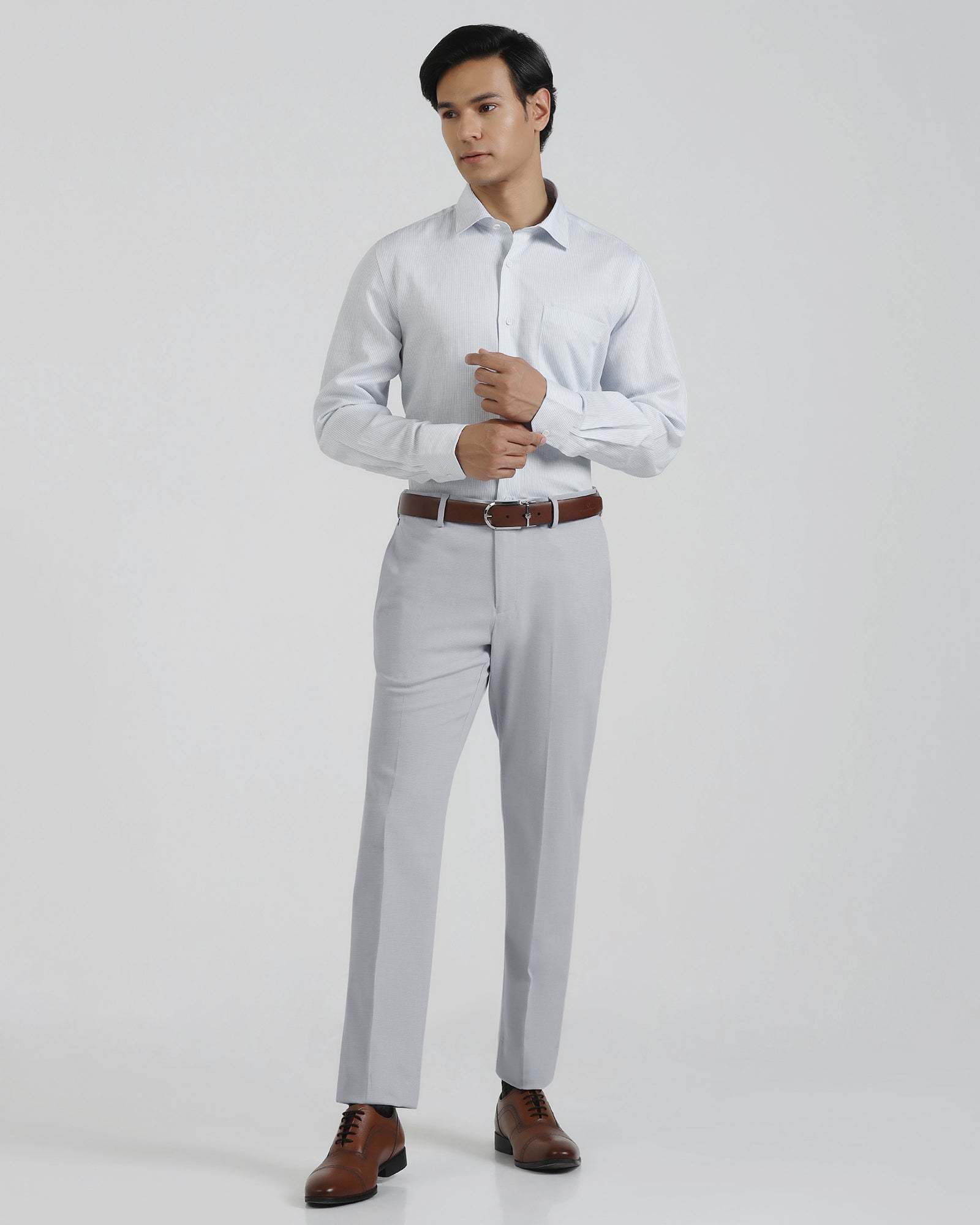Slim Comfort B-95 Formal Light Blue Textured Trouser - Hilton