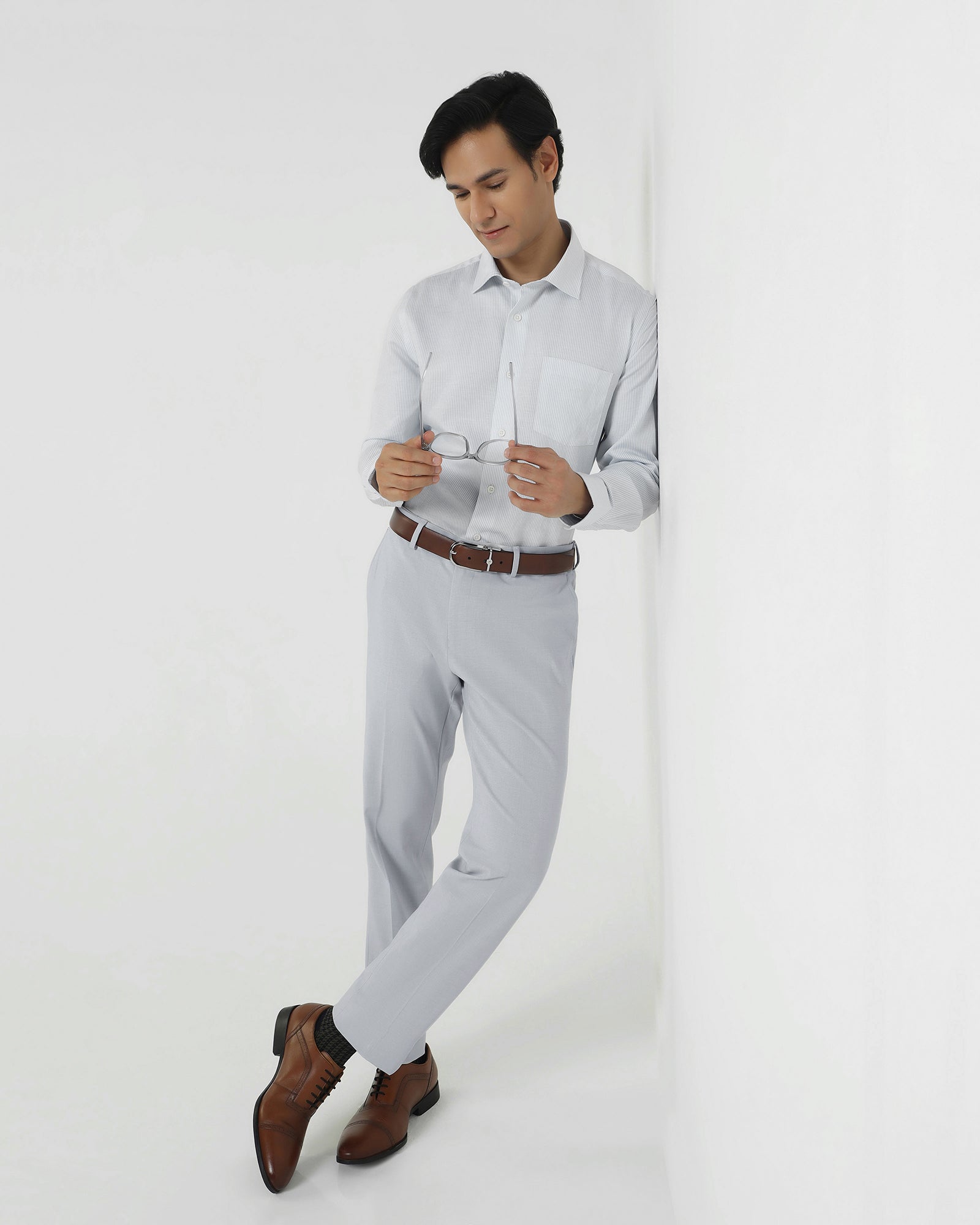 Slim Comfort B-95 Formal Light Blue Textured Trouser - Hilton