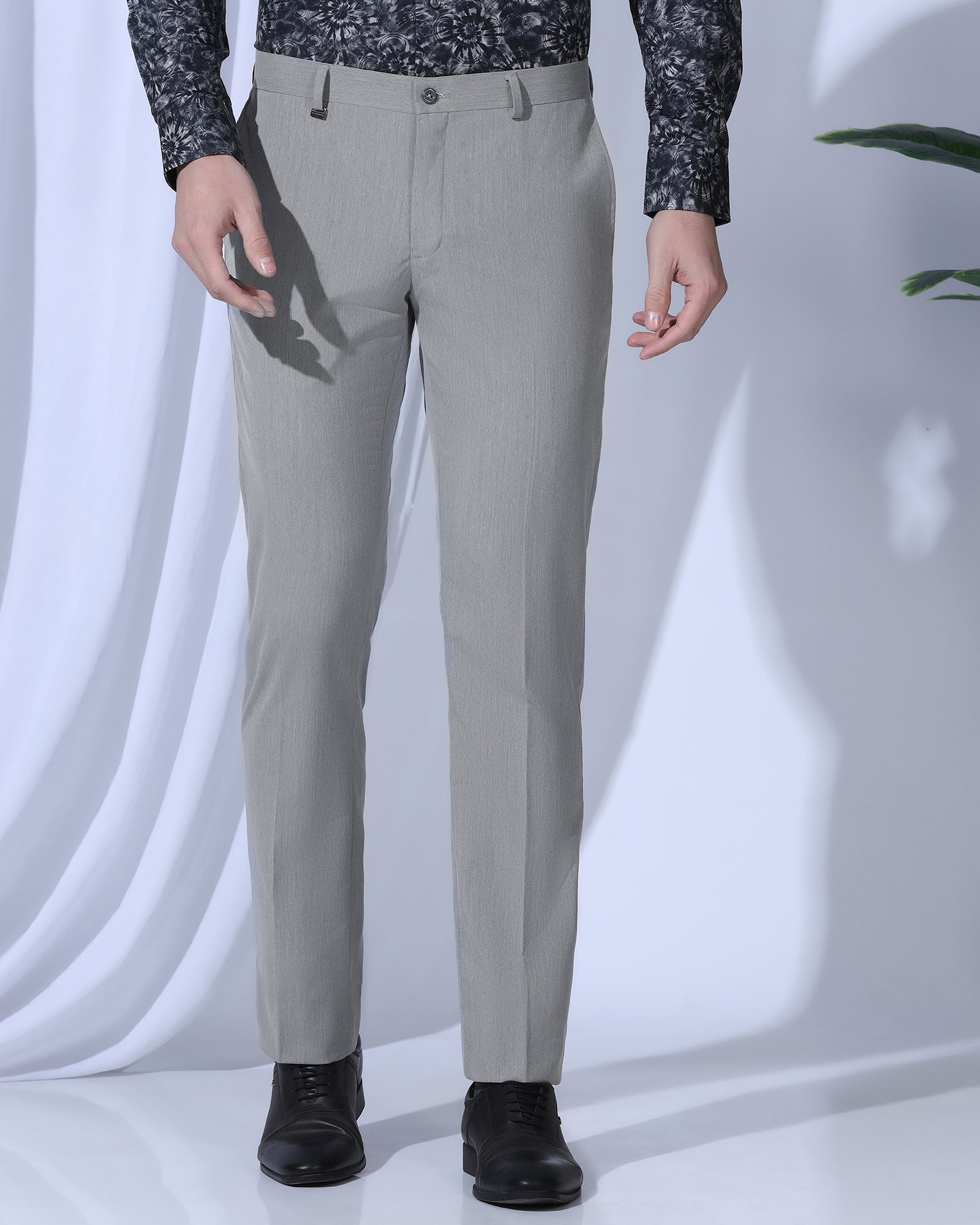 Slim Comfort B-95 Formal Light Grey Solid Trouser - Act