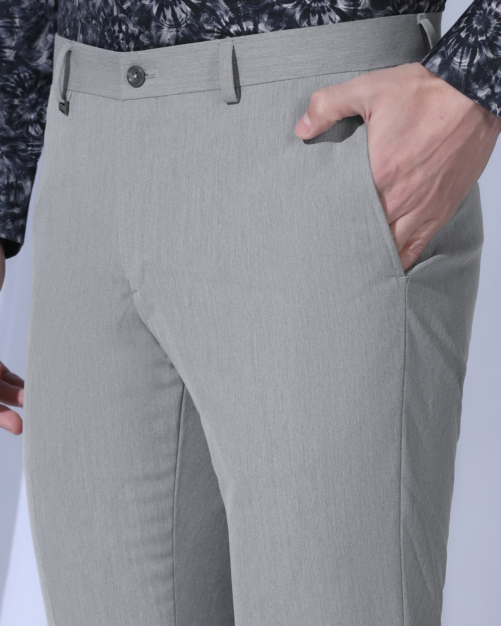 Slim Comfort B-95 Formal Light Grey Solid Trouser - Act