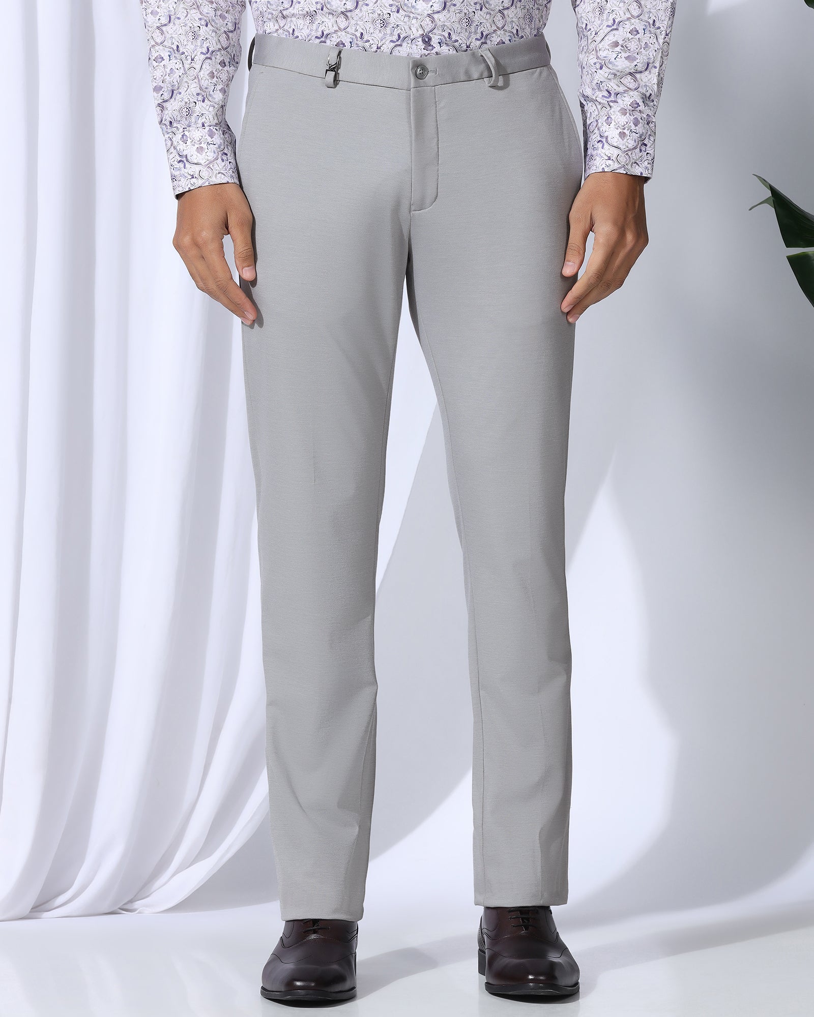 Slim Comfort B-95 Formal Light Grey Solid Trouser - Oak