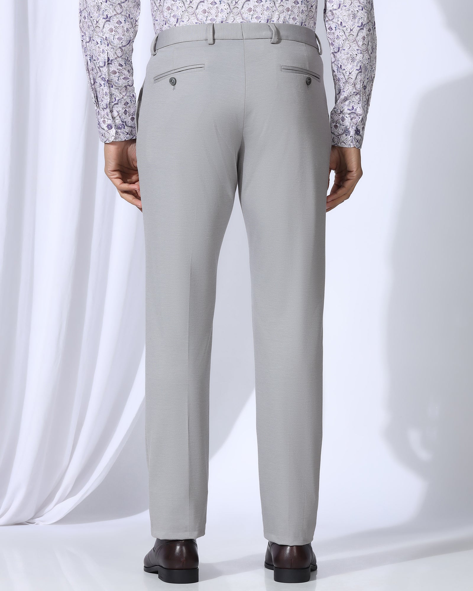 Slim Comfort B-95 Formal Light Grey Solid Trouser - Oak