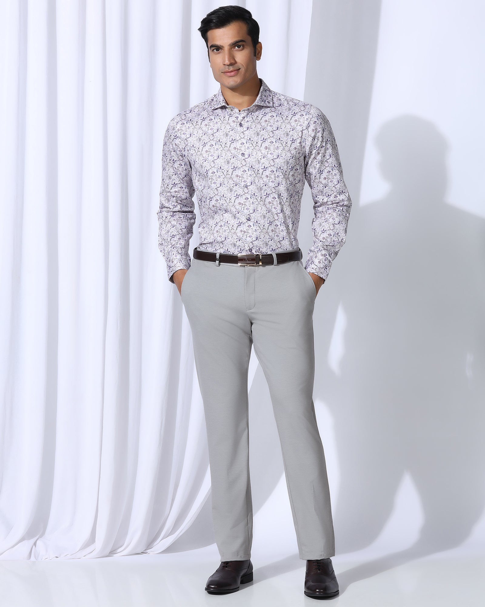 Slim Comfort B-95 Formal Light Grey Solid Trouser - Oak