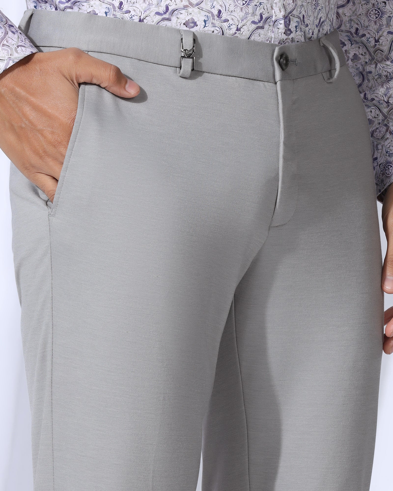 Slim Comfort B-95 Formal Light Grey Solid Trouser - Oak