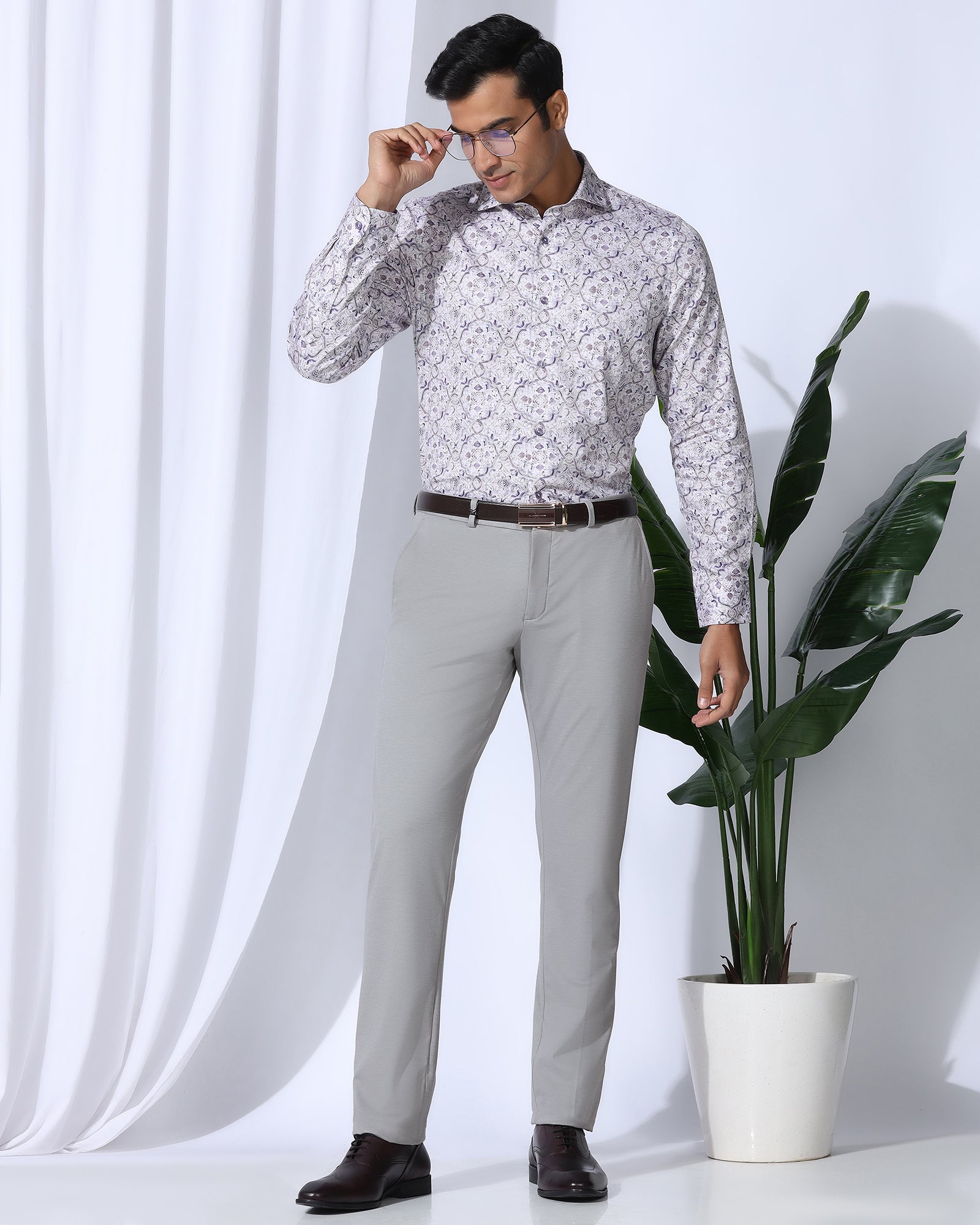 Slim Comfort B-95 Formal Light Grey Solid Trouser - Oak