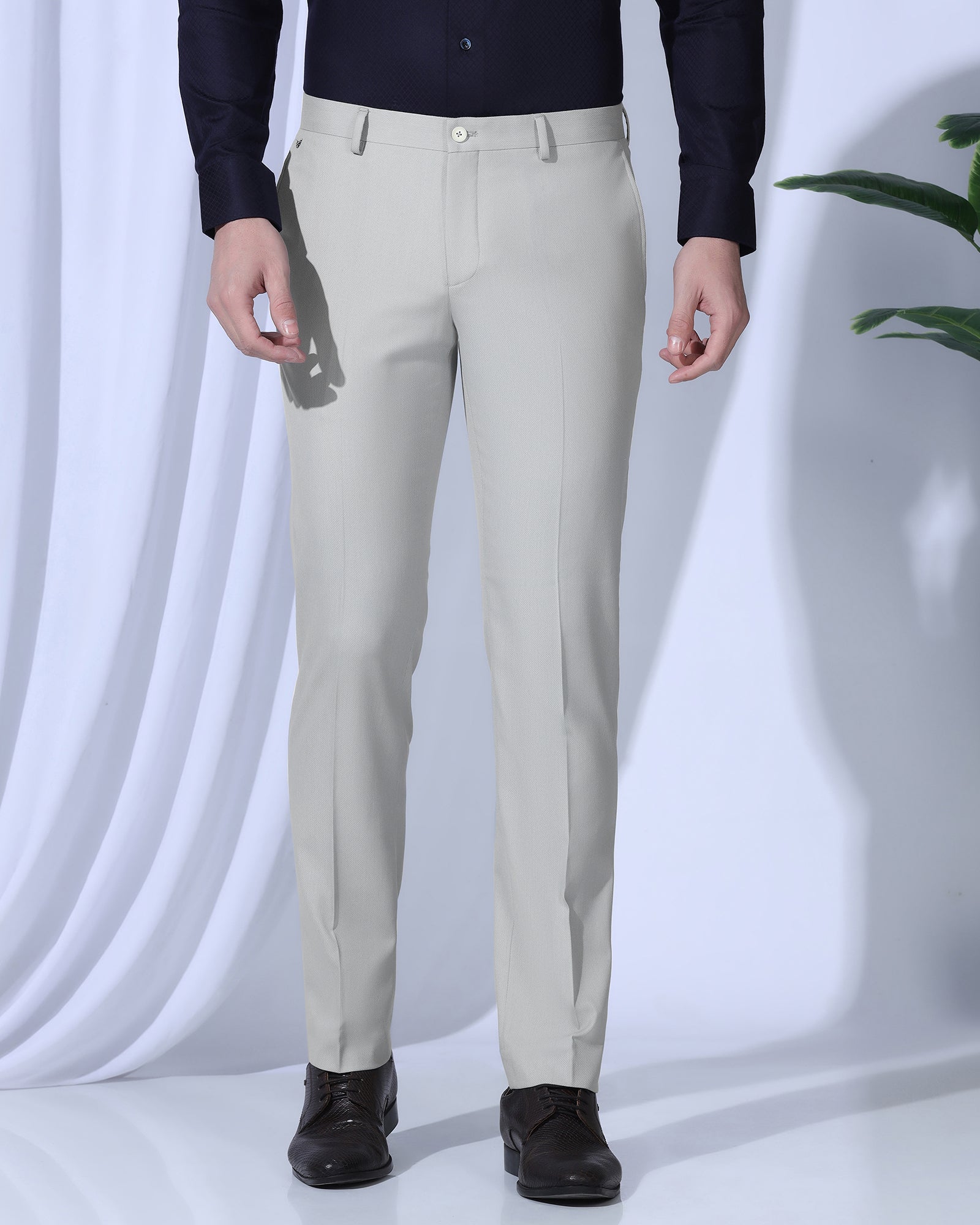 Slim Comfort B-95 Formal Light Grey Textured Trouser - Coach
