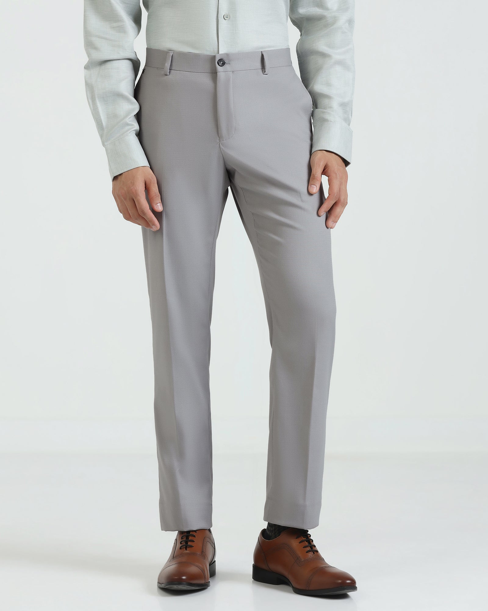 Slim Comfort B-95 Formal Light Grey Textured Trouser - Saint