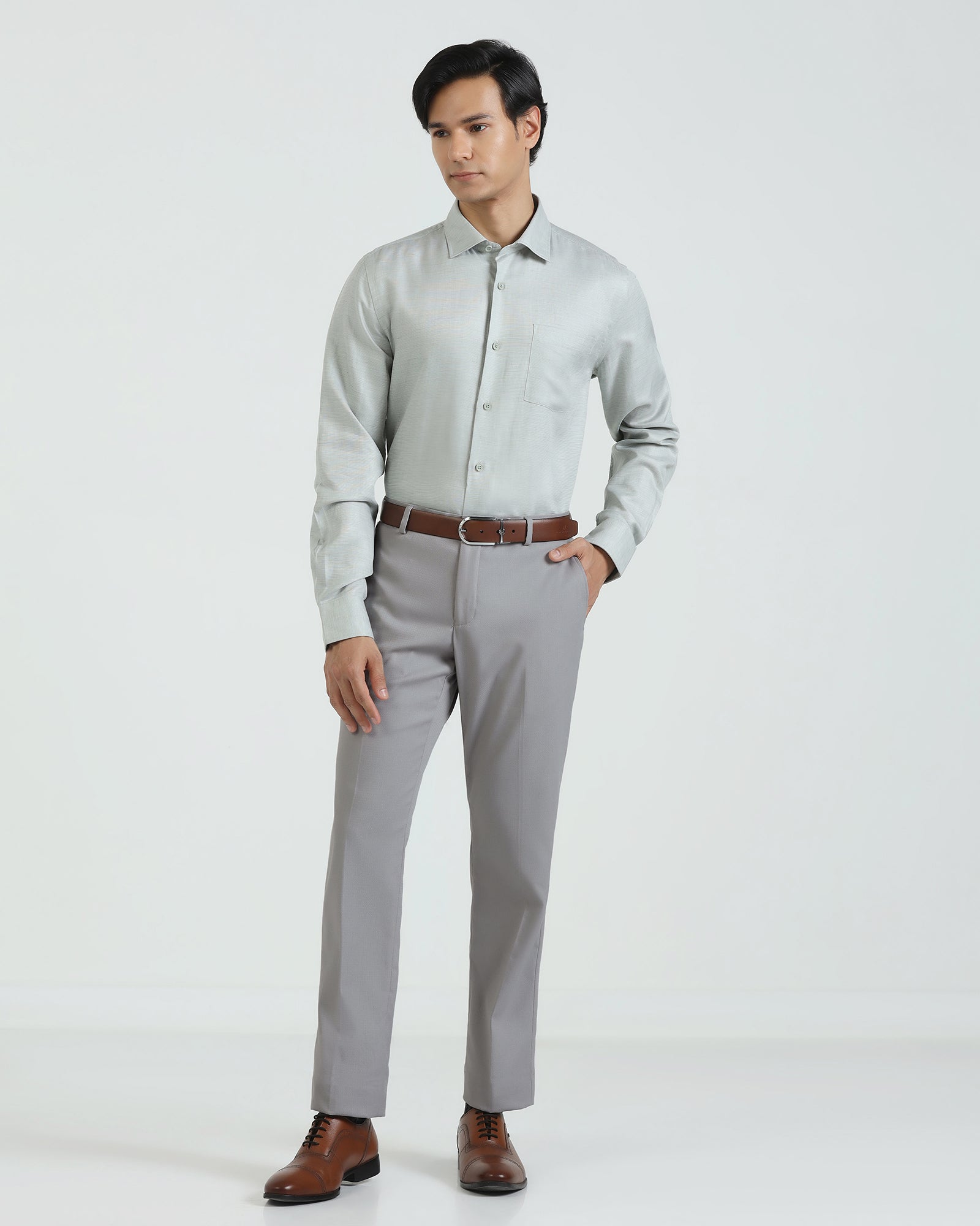 Slim Comfort B-95 Formal Light Grey Textured Trouser - Saint