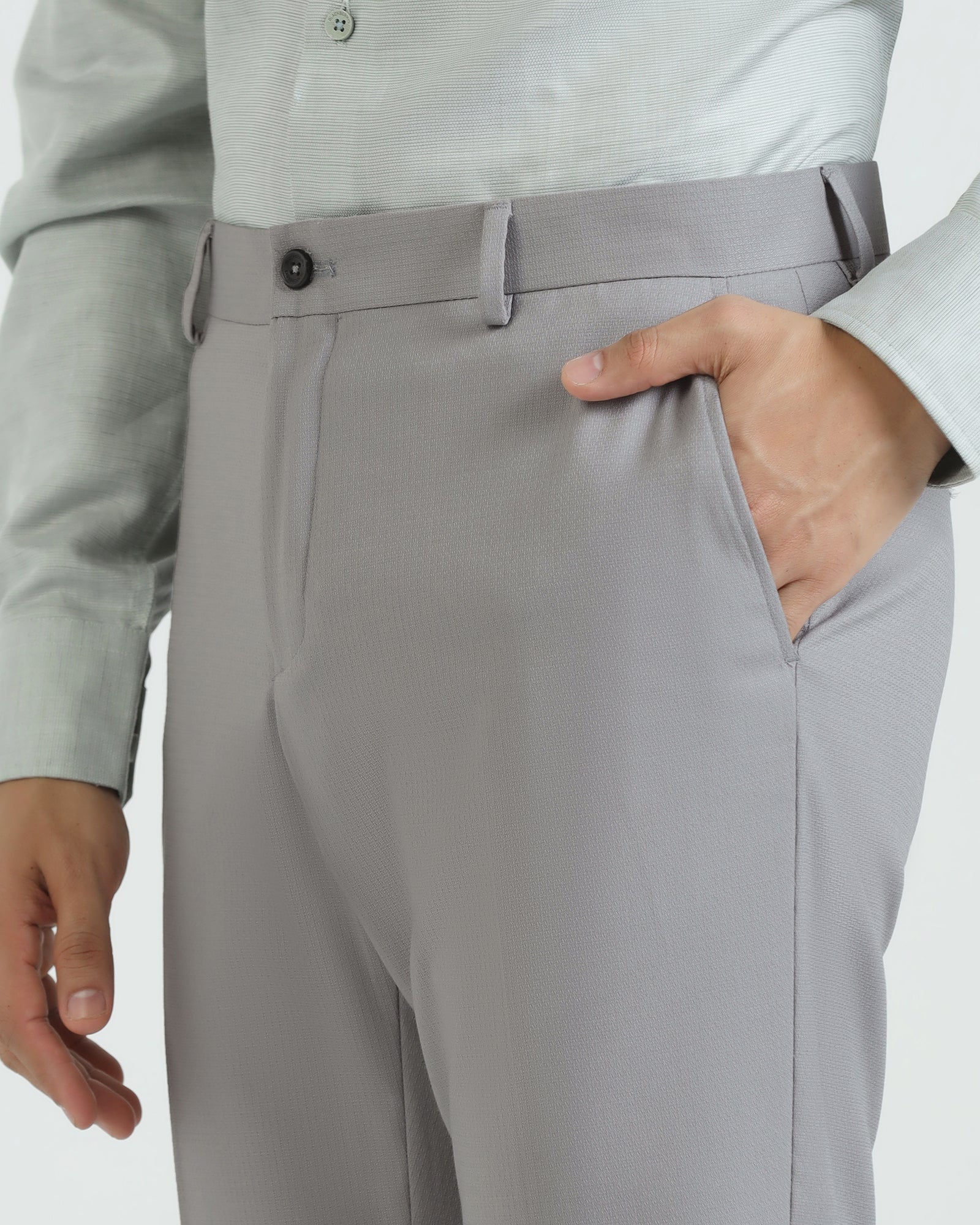 Slim Comfort B-95 Formal Light Grey Textured Trouser - Saint