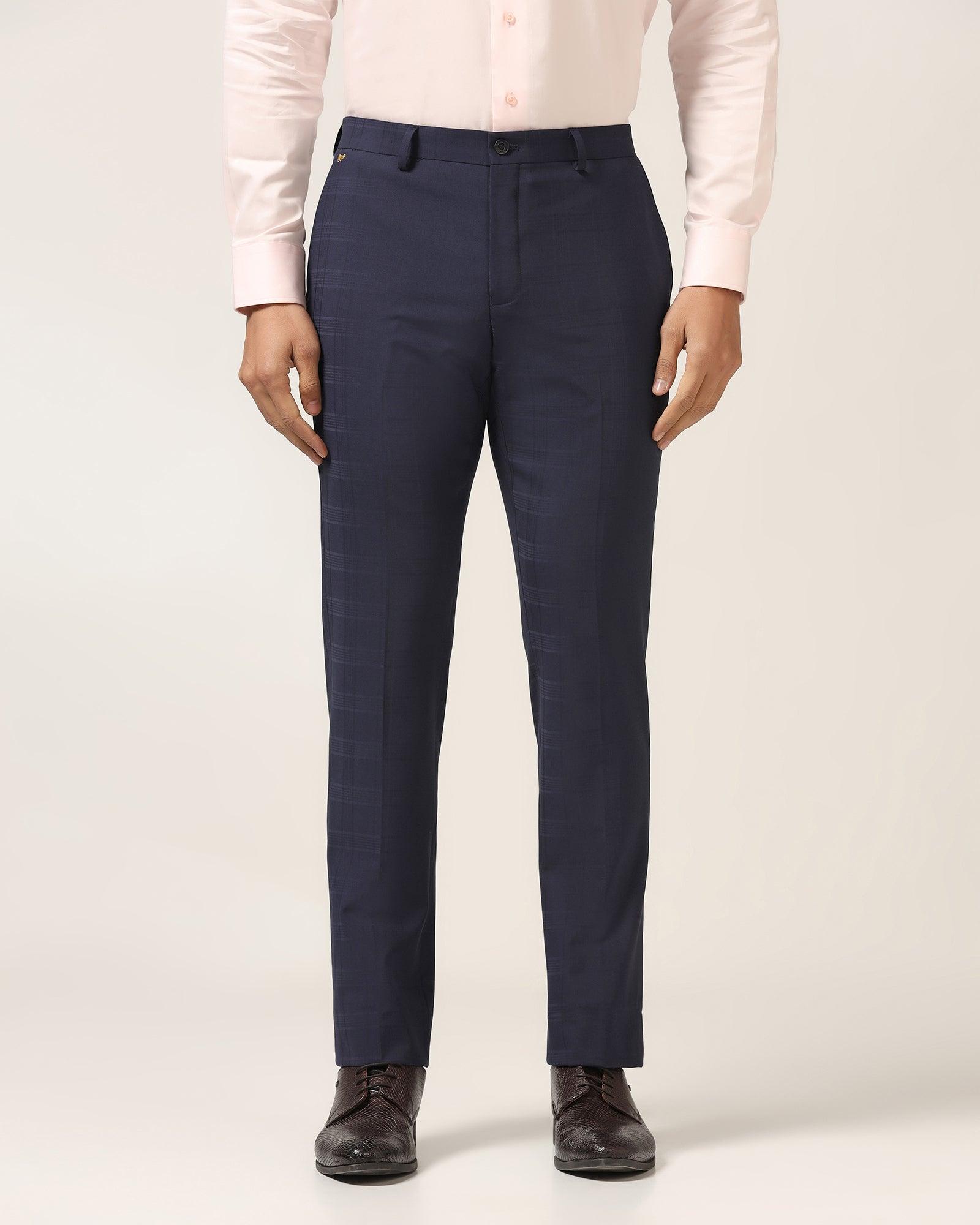Slim Comfort B-95 Formal Navy Check Trouser - Porcupine - Blackberrys