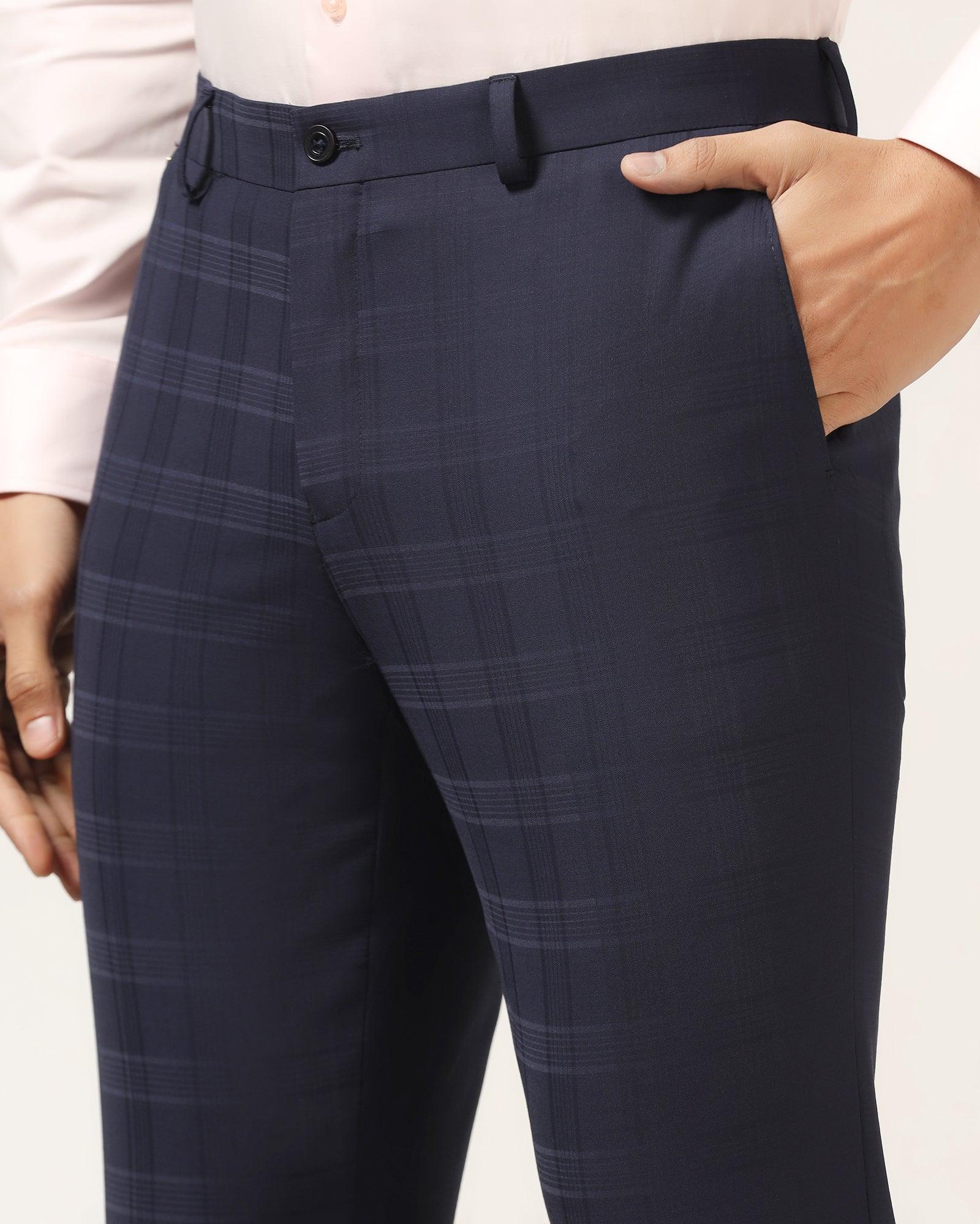 Slim Comfort B-95 Formal Navy Check Trouser - Porcupine - Blackberrys