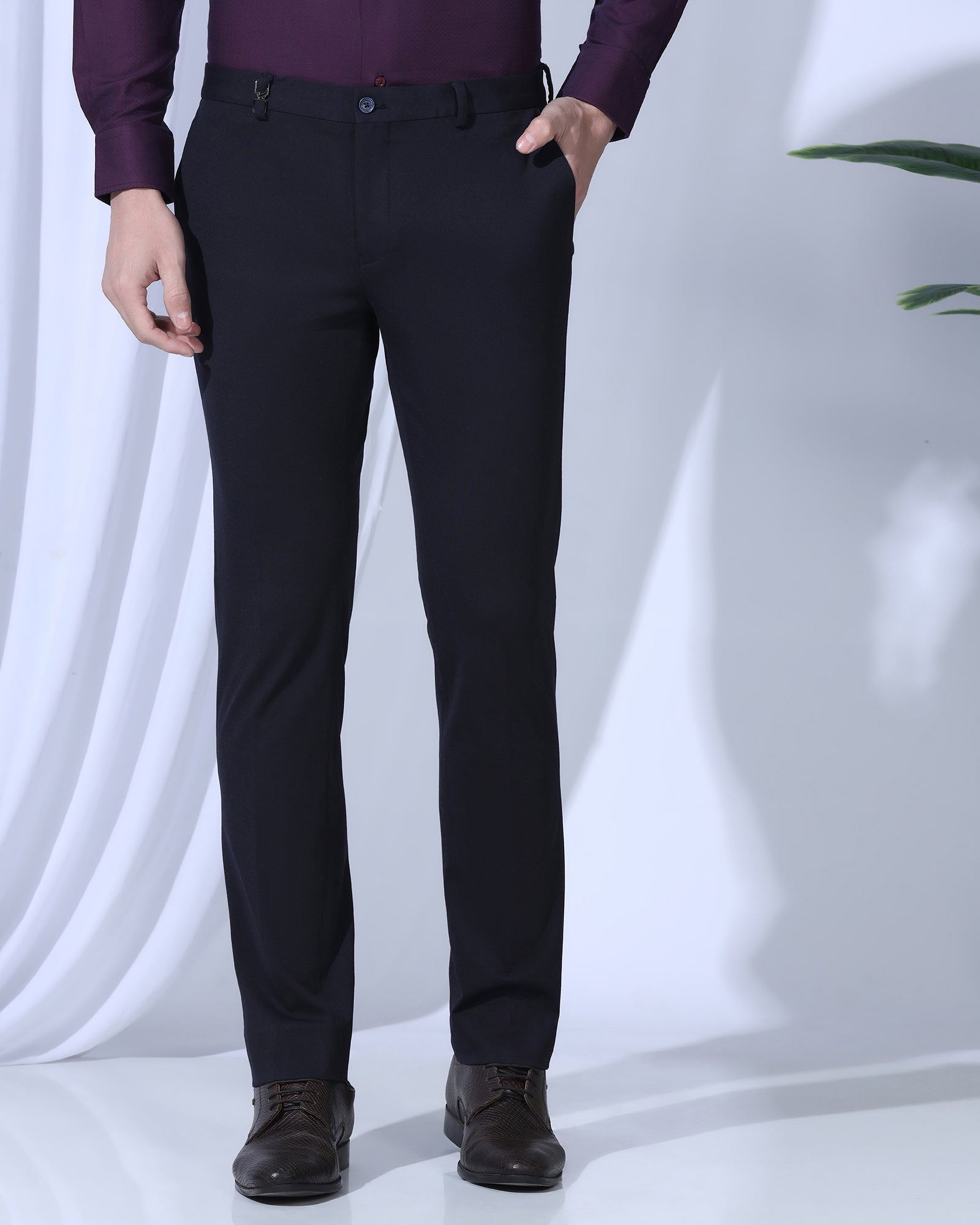 Slim Comfort B-95 Formal Navy Solid Trouser - Oak
