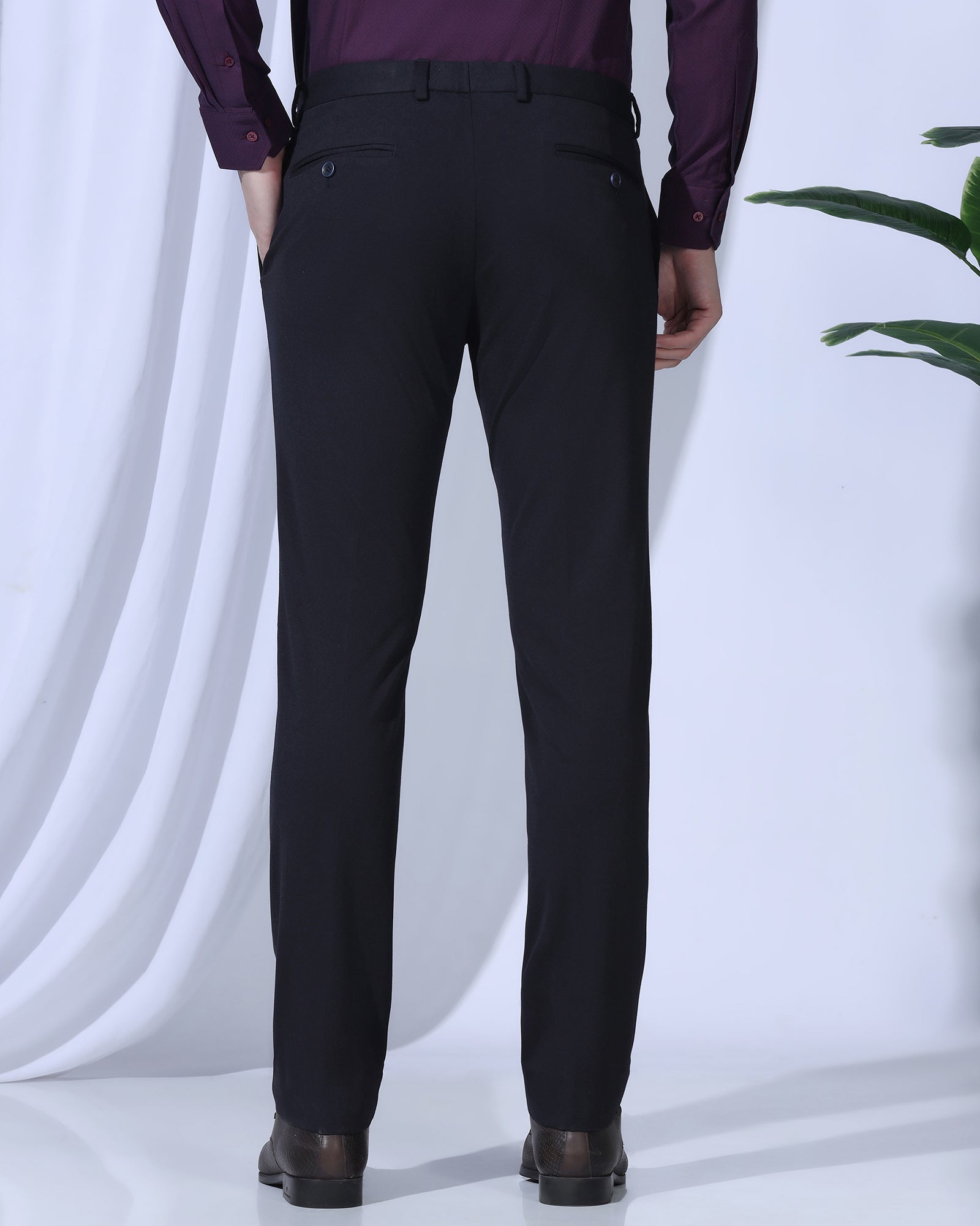 Slim Comfort B-95 Formal Navy Solid Trouser - Oak