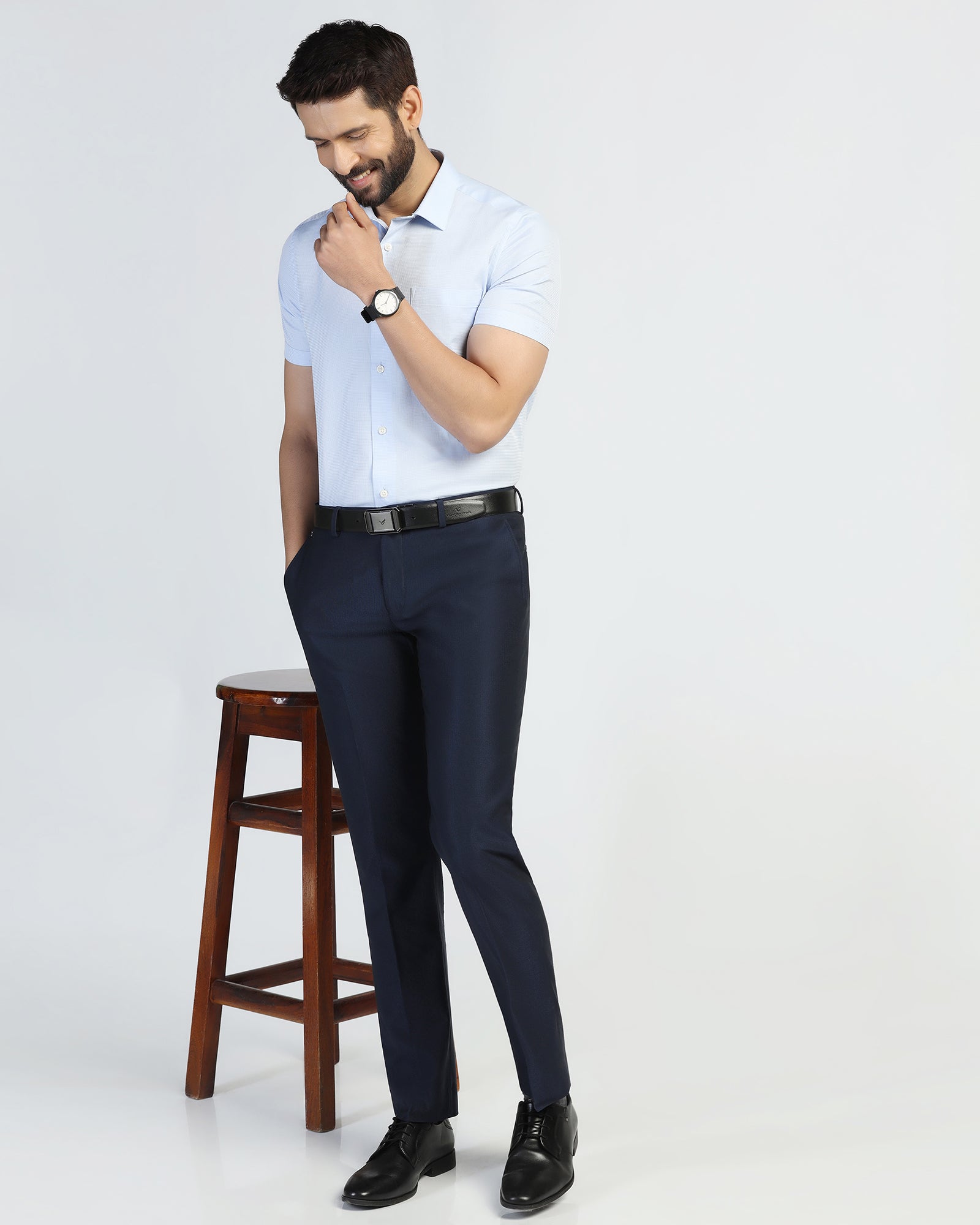 Slim Comfort B-95 Formal Navy Textured Trouser - Amor